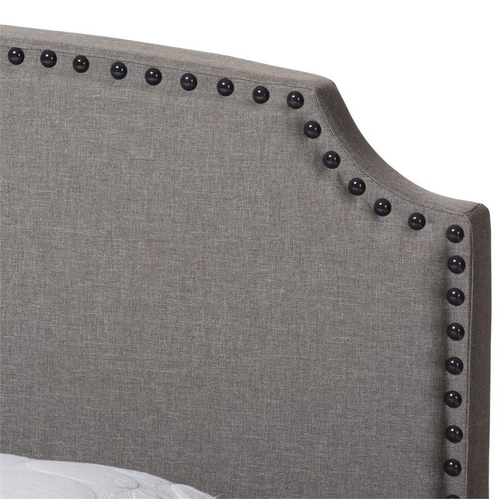 Bowery Hill Nailhead Upholstered Queen Bed in Light Grey