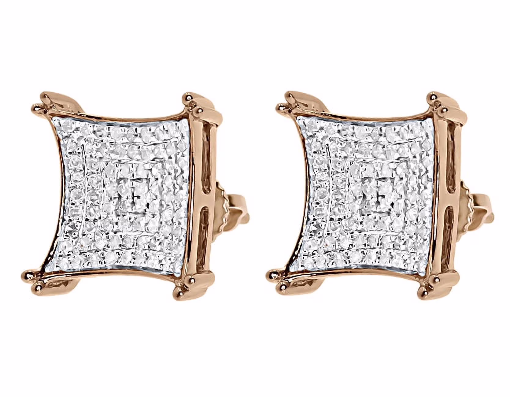 10k Rose Gold Mens Ladies 13mm Round Pave Diamond Kite Stud Earrings 0.75 Ct