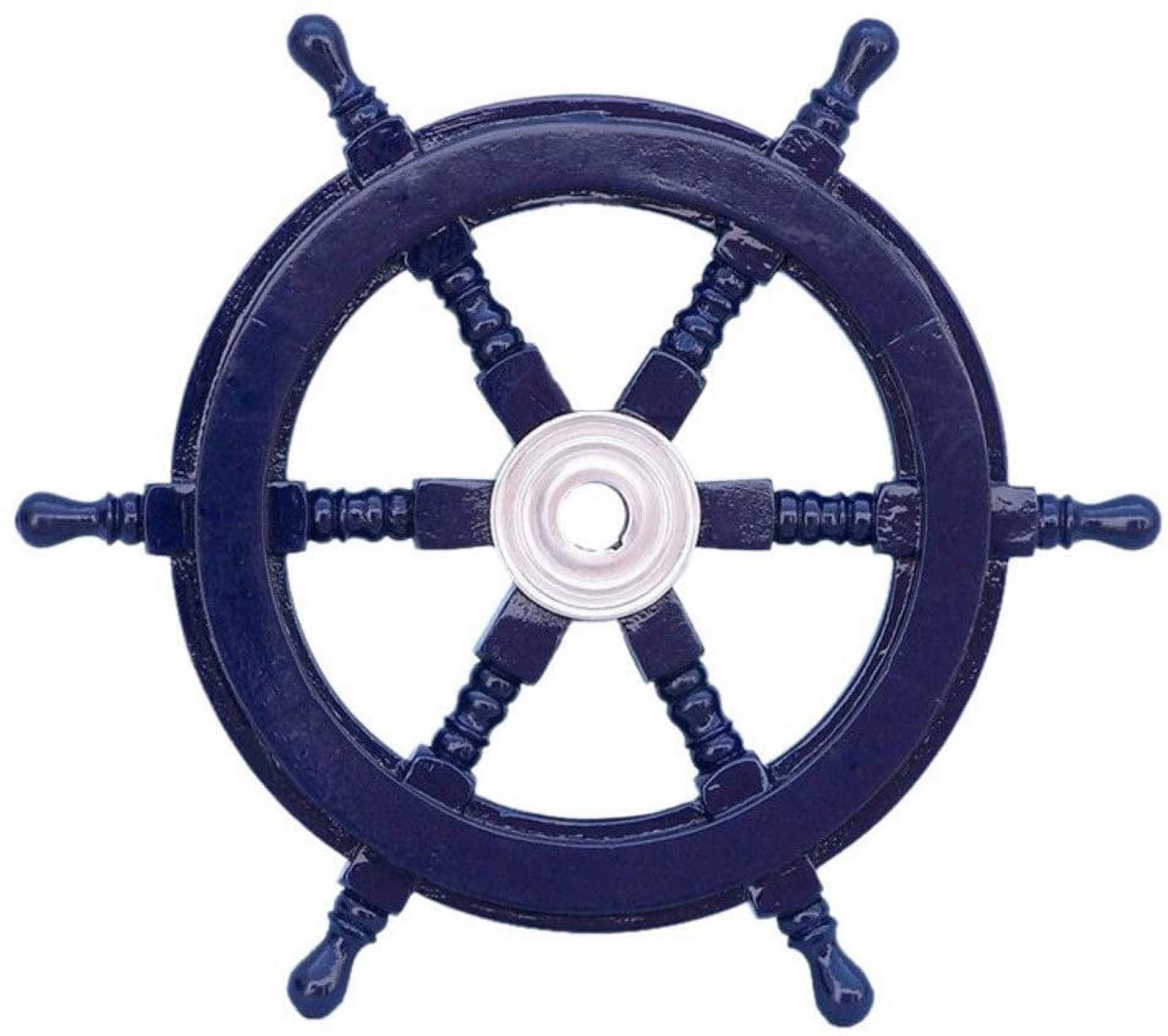 Handcrafted Model Ships Deluxe Class Dark Blue Wood and Chrome Nautical Decorative Ship Steering Wheel, 12