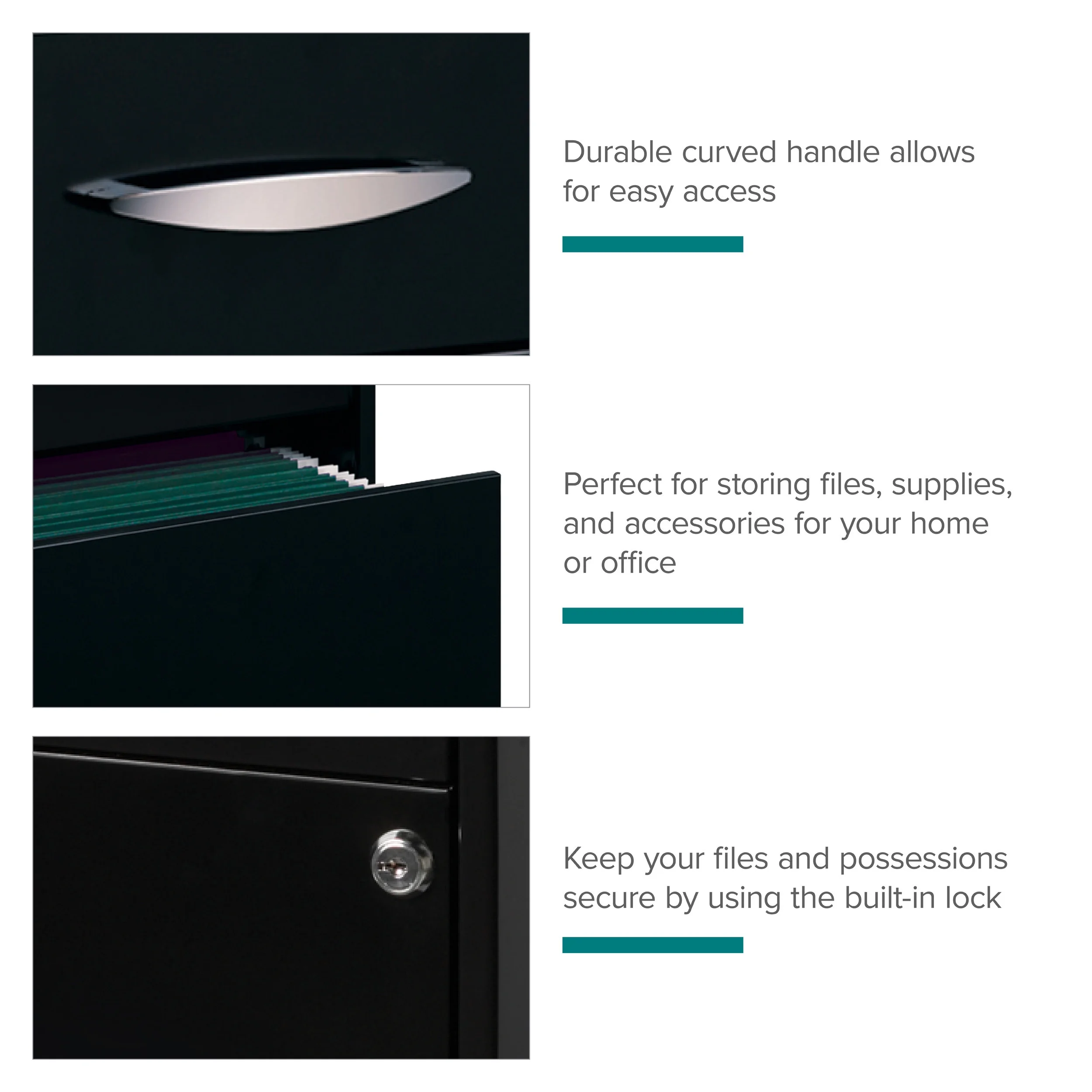 Space Solutions 3 Drawer Letter Width Vertical File Cabinet with Pencil Drawer, Black