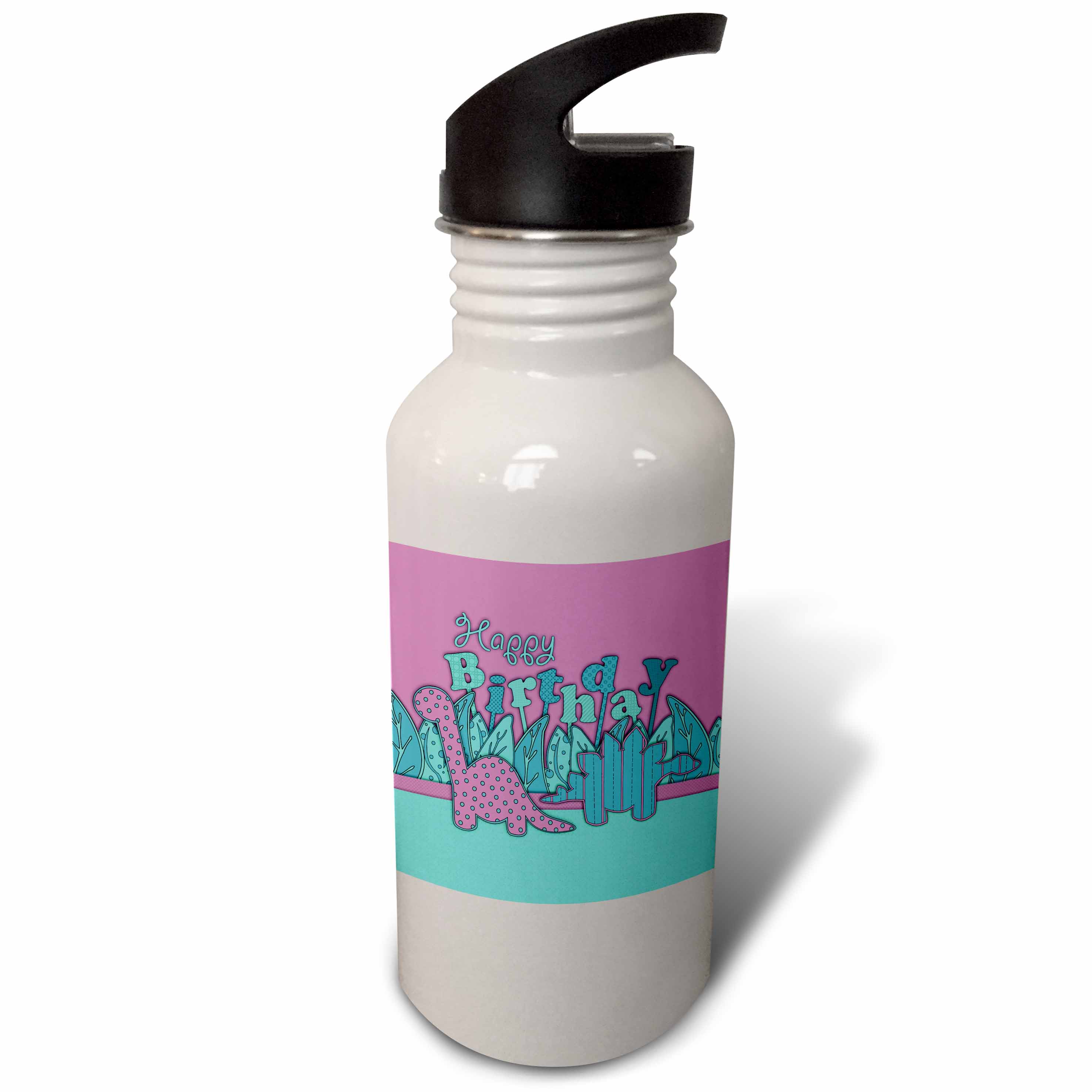 Cute Happy Birthday Dinosaurs - Purple Blue Dino 21 oz Sports Water Bottle wb-128537-1