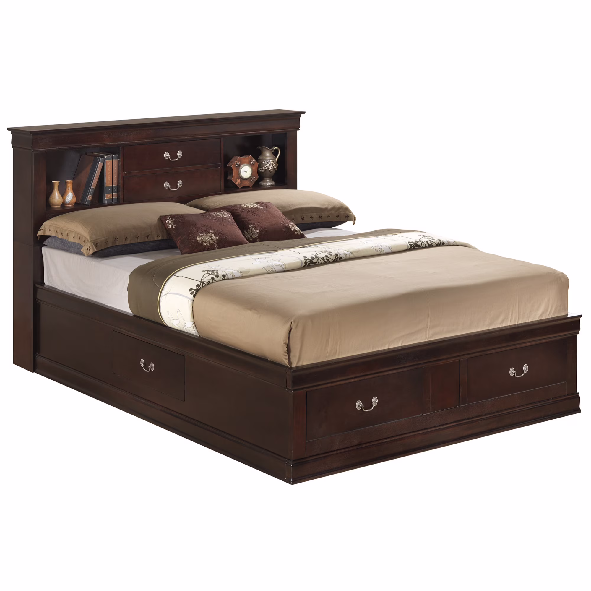 Passion Furniture Louis Philippe Cappuccino King Storage Platform Bed