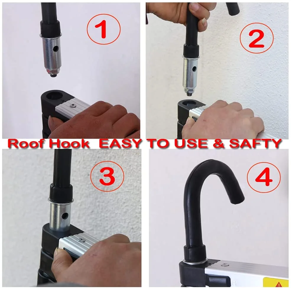 Bowoshen 16.5Ft Aluminum Telescoping Ladder,2 Detachable Hooks Multi-Use Retractable Foldable Extension Step Attic Ladder,330lbs Load Capacity