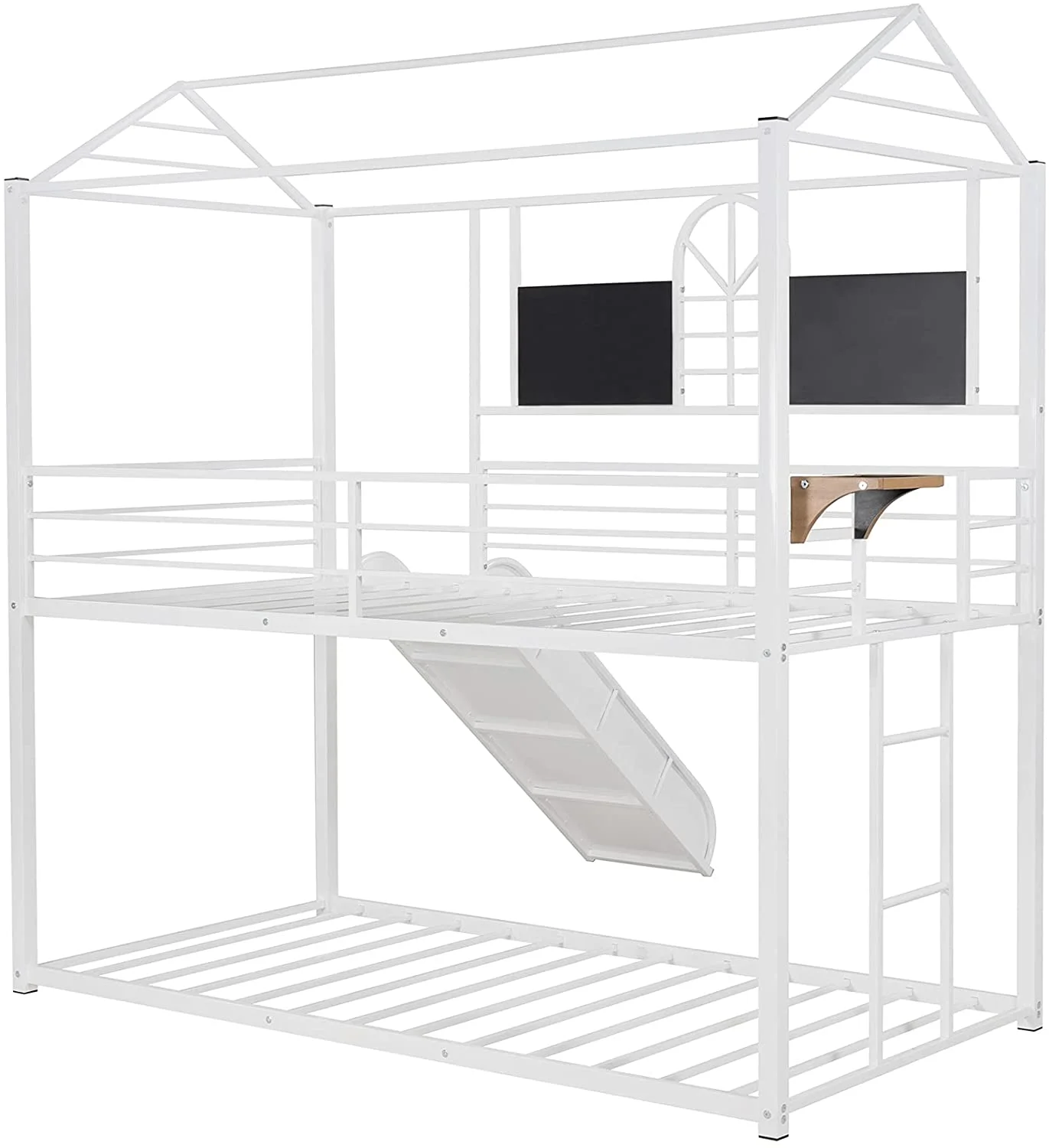 SOGES Twin Over Twin Metal Bunk Bed, Metal House bed with Slide, White
