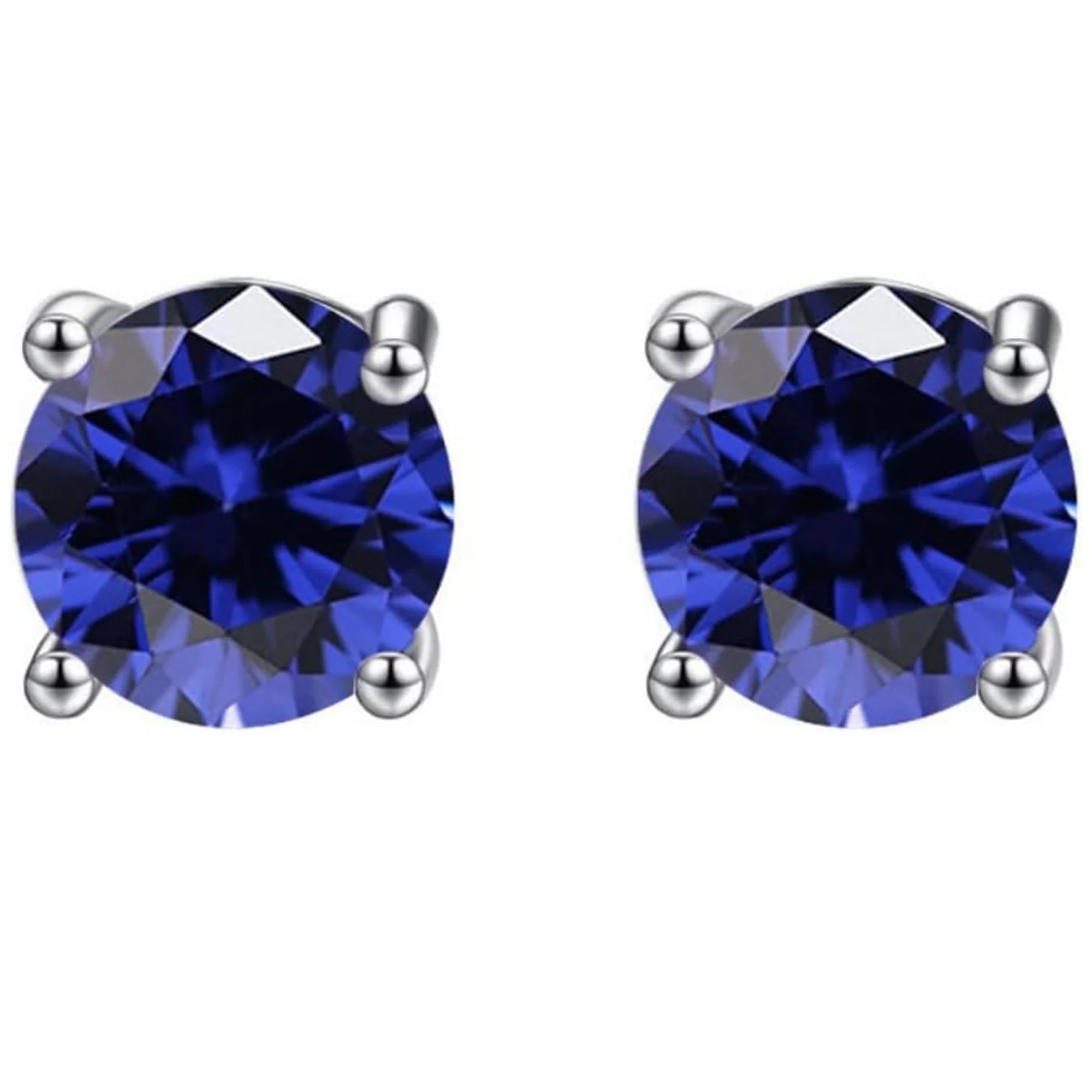 Paris Jewelry 24k White Gold Plated 2Ct Created Blue Sapphire, Emerald & Ruby 3 Pair Round Stud Earrings