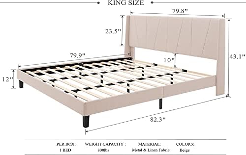 RUNFAYBIU King Size Platform Bed Frame with Geometric Wingback Headboard  Wooden Slats Support  No Box Spring Needed  Easy Assembly  Gray