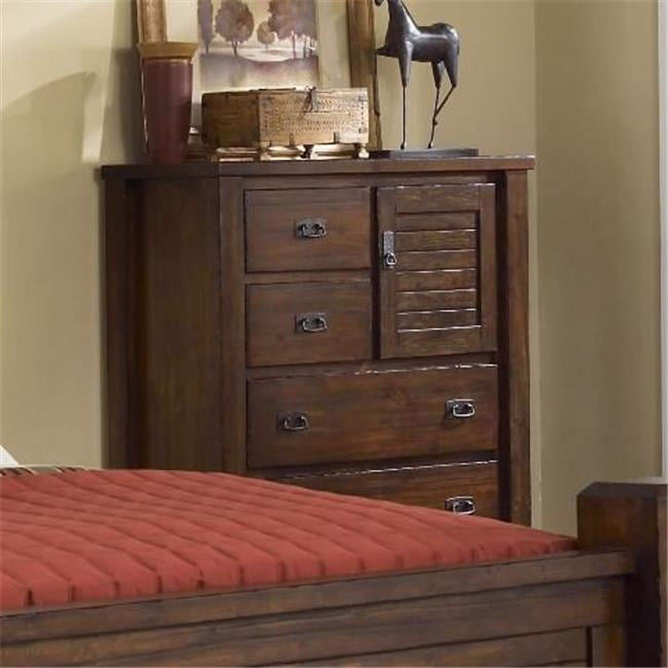 Progressive Furniture Trestlewood Wood Drawer Door Chest in Mesquite Pine Brown