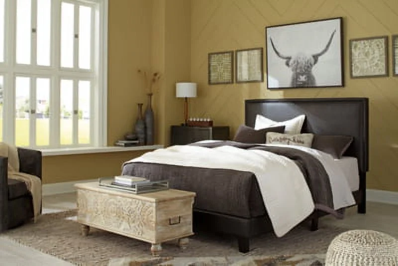 Signature Design by Ashley Contemporary Mesling Queen Upholstered Bed Dark Brown