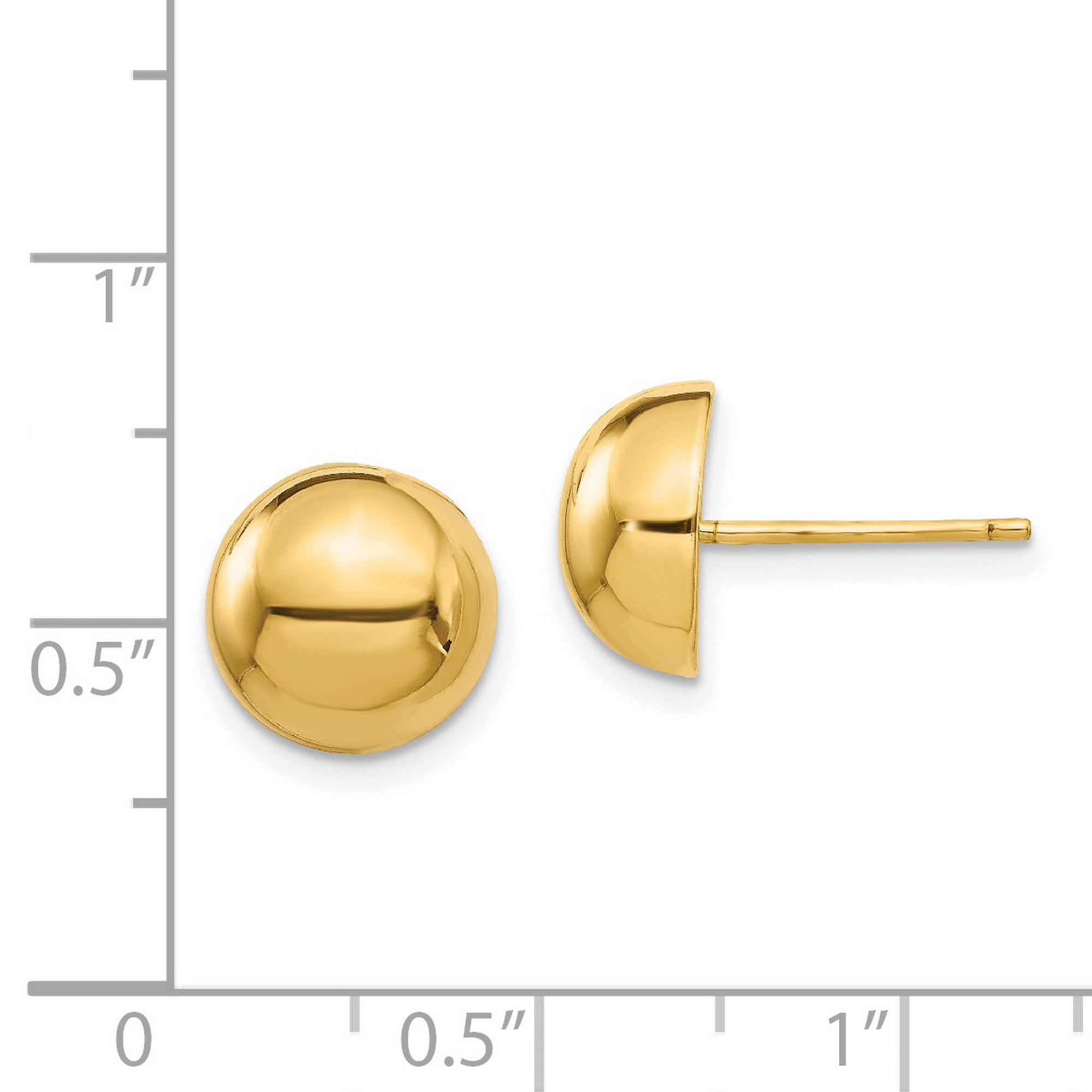 Polished Button Half Ball Post Stud Earrings in Real 14k Yellow Gold 10 mm