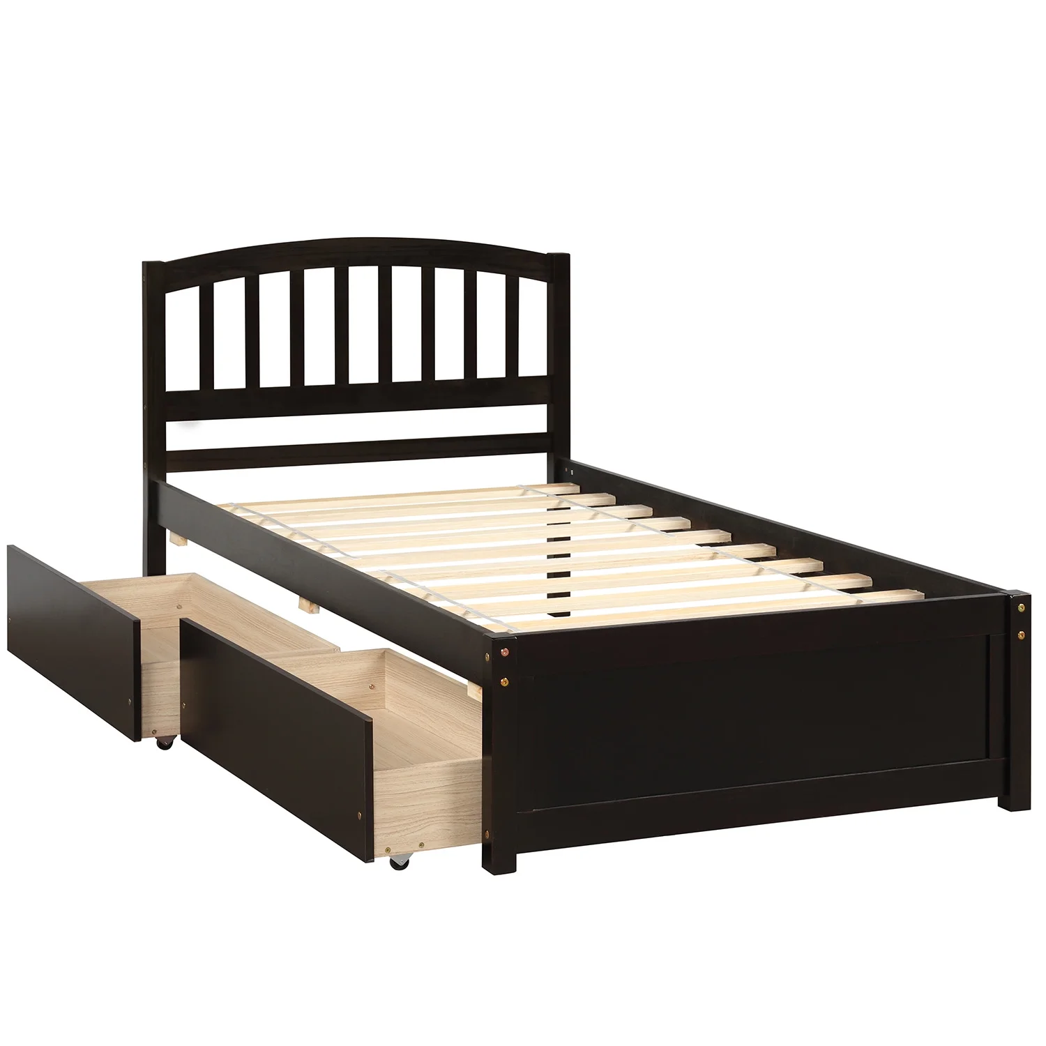 Twin Bed Frame with Storage Drawers, iRerts Wood Twin Platform Bed Frame with Headboard, Wood Slats, Twin Bed Frame No Box Spring Needed for Adults Kids, Bed Frame Twin Size for Bedroom, Espresso