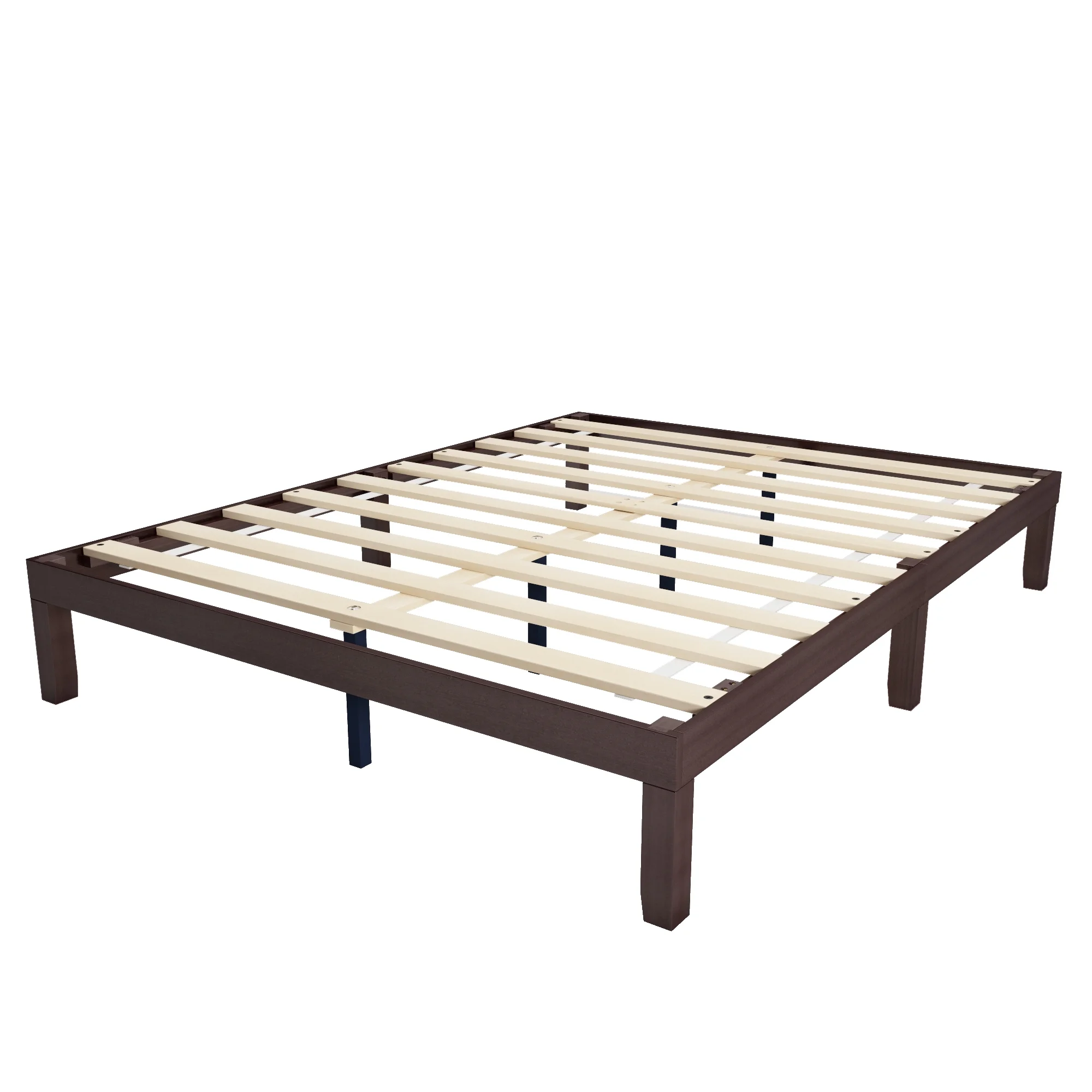 Queen Size Wood Platform Bed Frame, No Box Spring Needed, Strong Wood Slat Support, Easy Assembly,Coffee