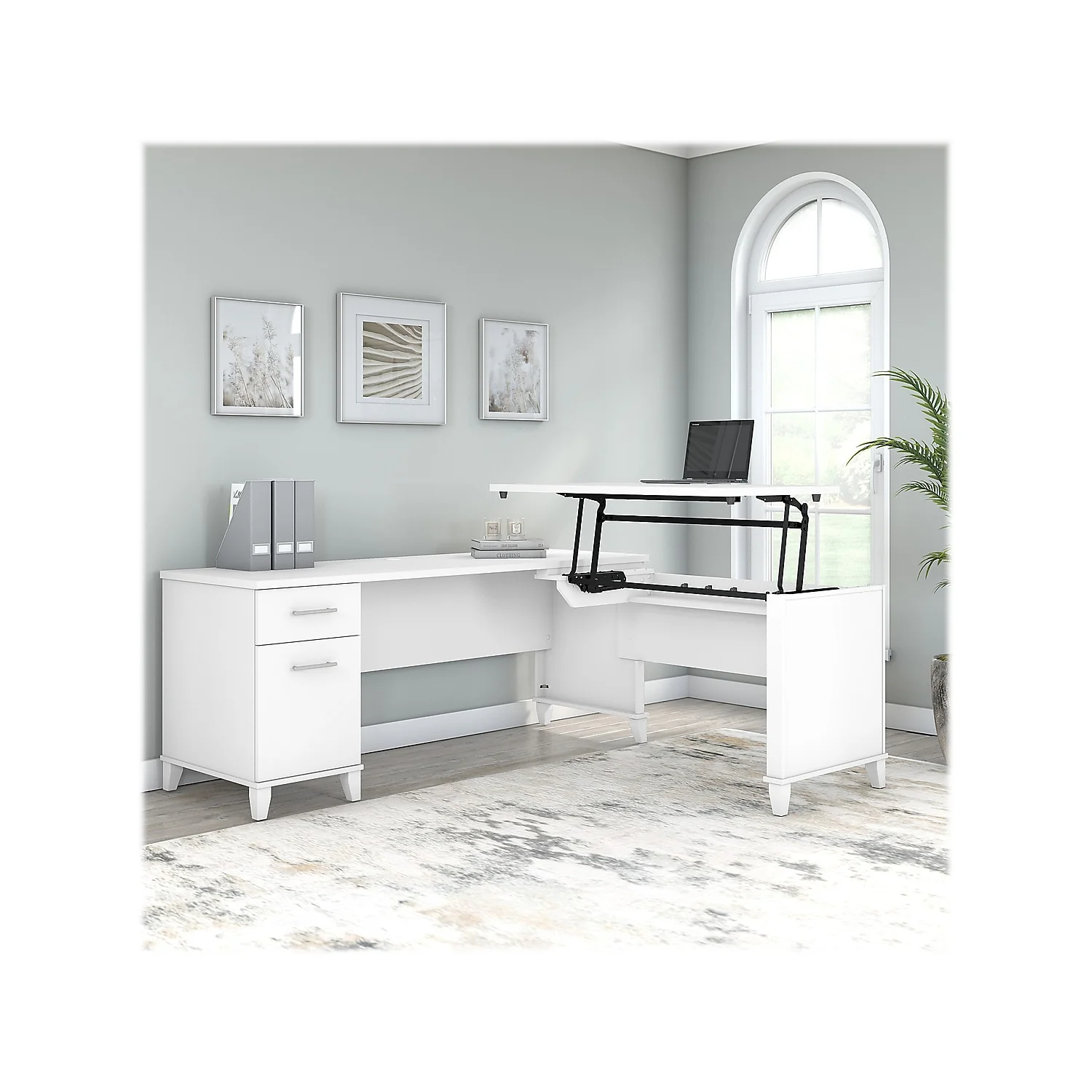 Somerset 72W Sit to Stand L Shaped Desk in White - Engineered Wood