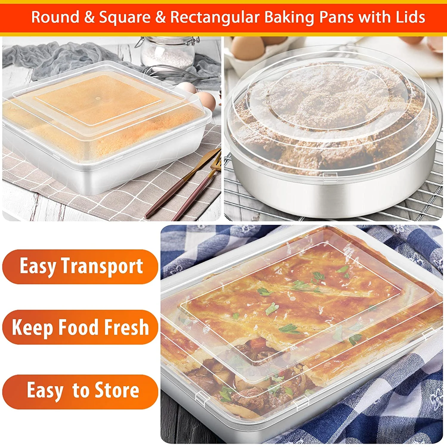 Bakeware, Stainless Steel Bakeware Sets with lids, Baking Sheet with Rack, Toaster Oven Pan & Pizza Pan, Lasagna Pan with Lids, Square & Round Cake Pan with Lids, Muffin & Loaf Pan, Healthy