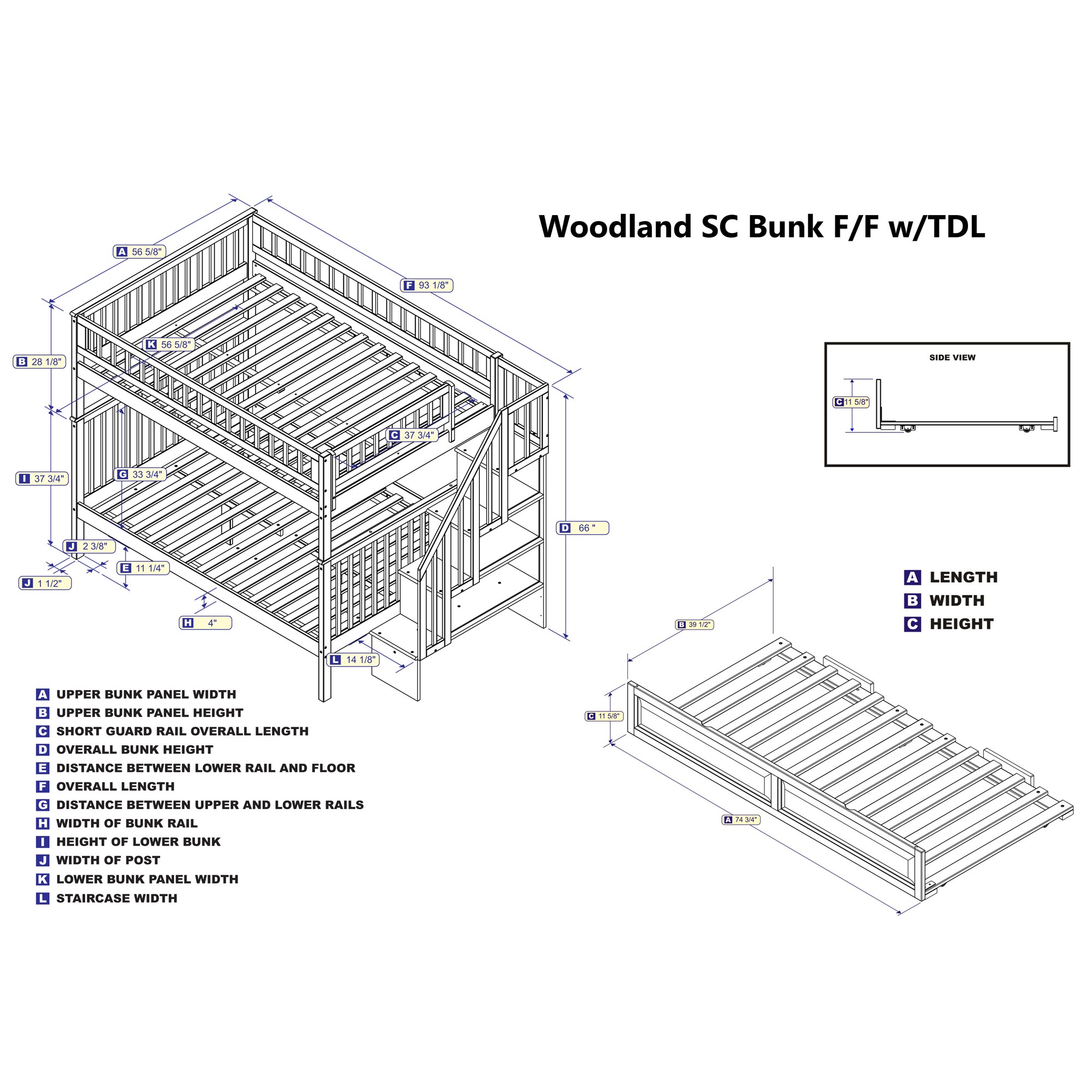 AFI Woodland Staircase Bunk Bed Full over Full with Twin Trundle in Walnut