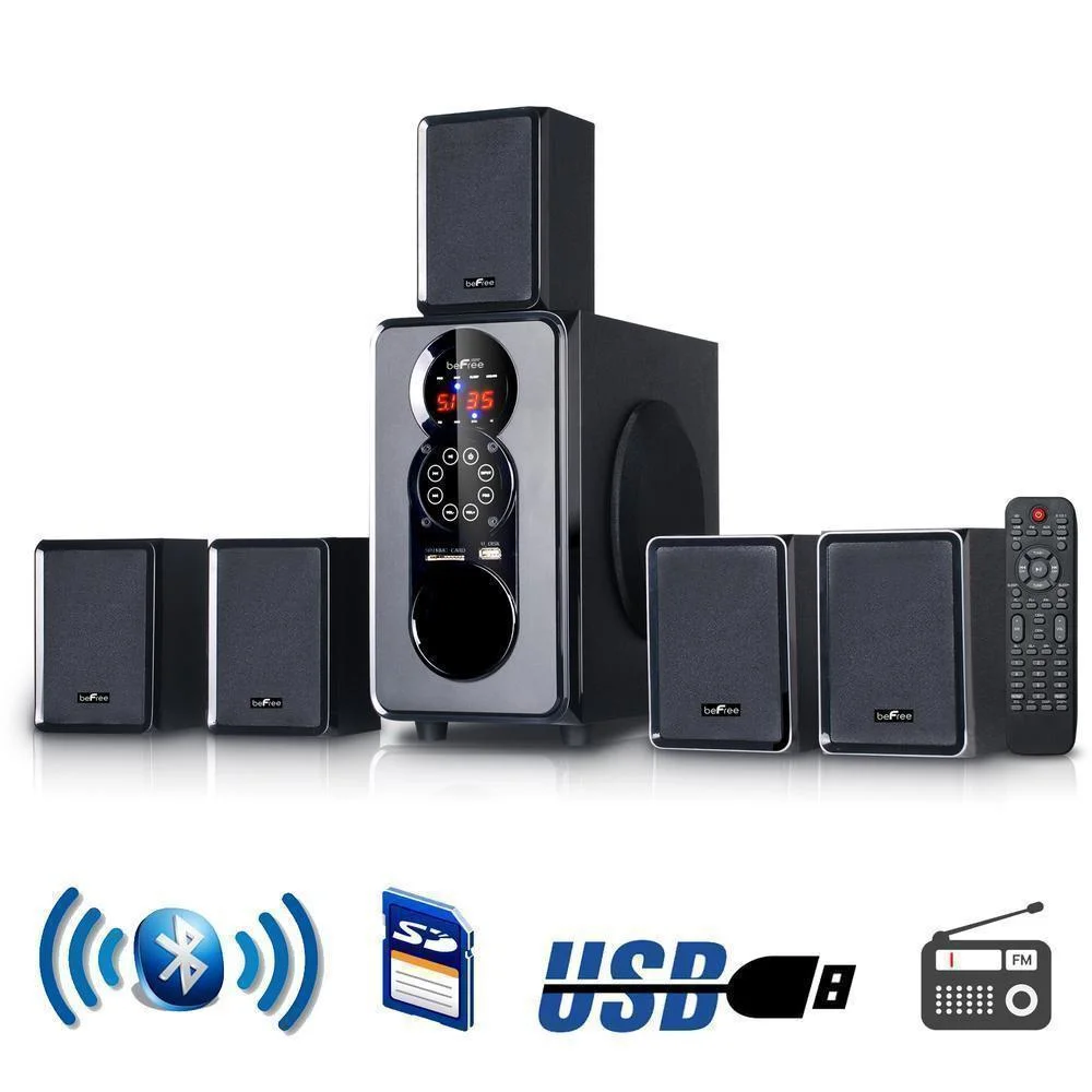 beFree Sound BFS-455 5.1 Channel Surround Sound Bluetooth Speaker System in Black