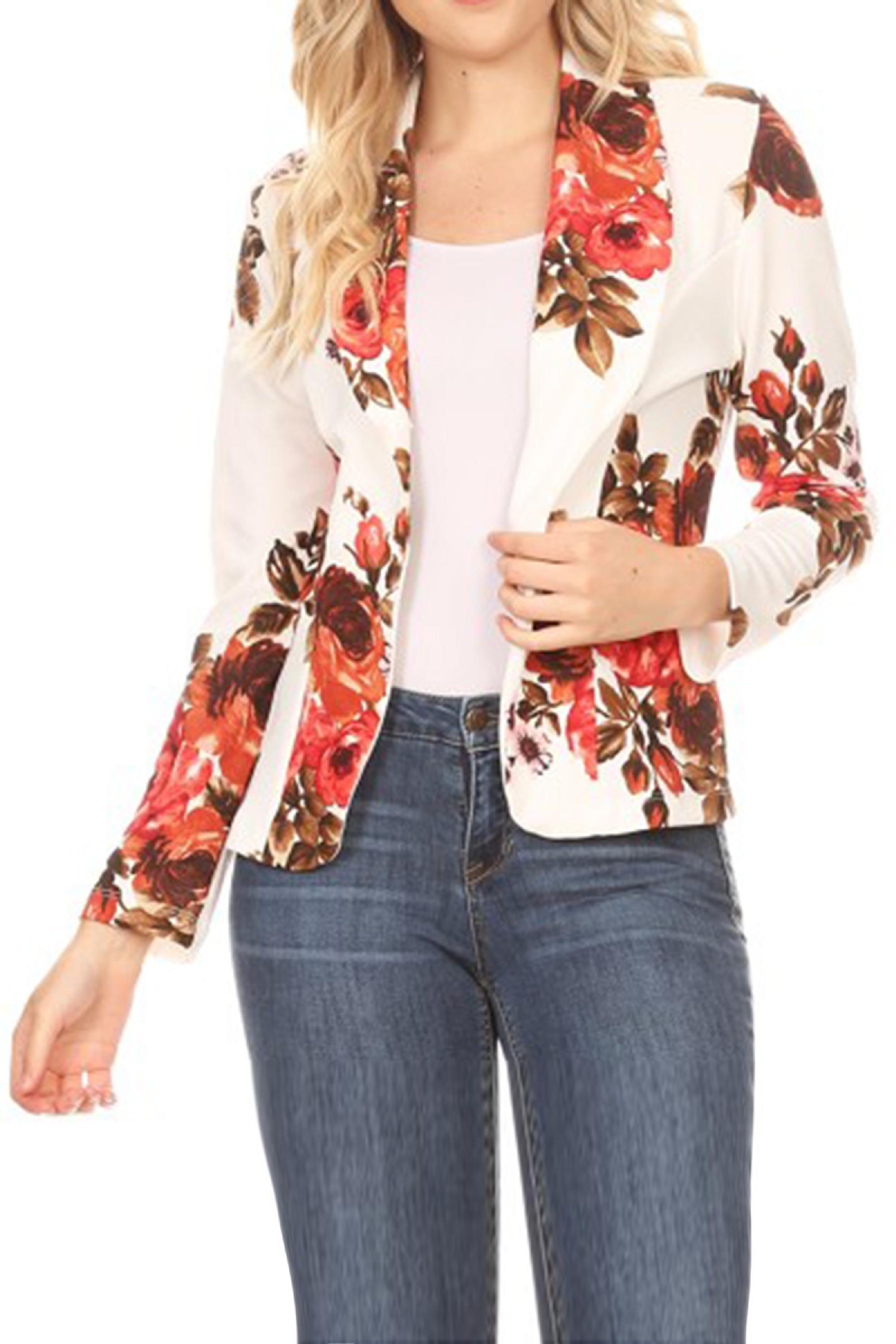 MOA COLLECTION Women's Casual Pattern Print Fitted Open Front Long Sleeves Office Blazer Jacket