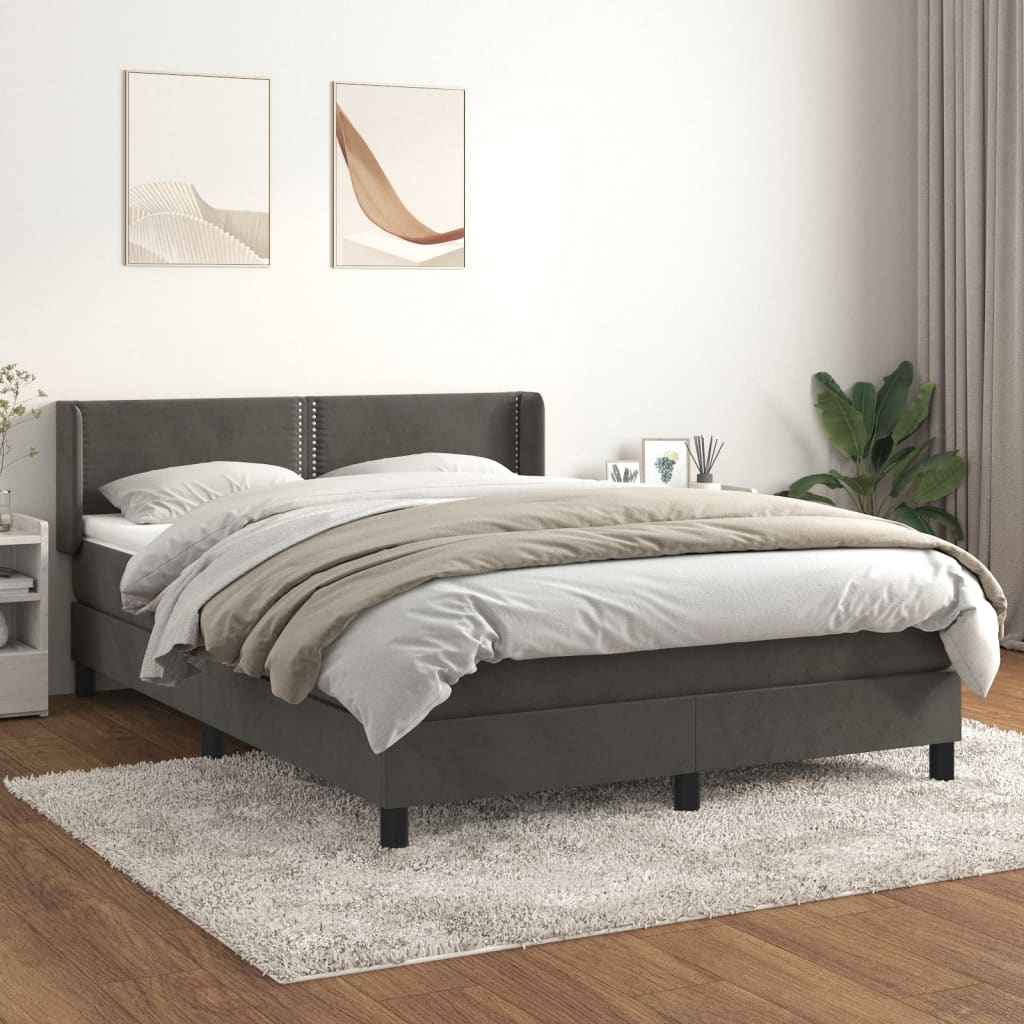 Box Spring Bed with Mattress Dark Gray Full Velvet