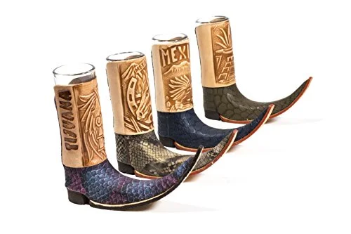 3 Pack ) Mexican Leather Mini Boot Tequila Shot - Original Artisan Bota Tribalera Para Tequila Assorted Colors)