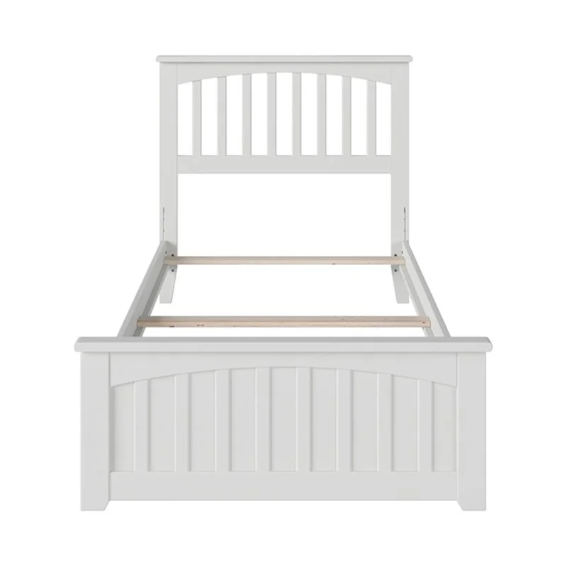 Leo & Lacey Farmhouse Solid Wood Twin Bed with Footboard & USB Charger in White