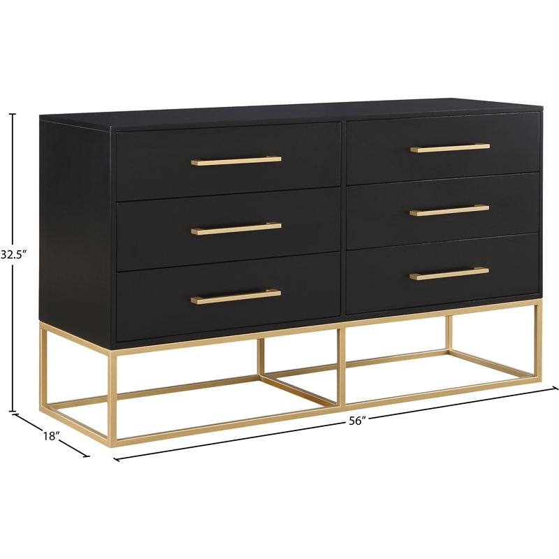 Meridian Furniture Maxine Black Dresser with Gold Metal Legs and Handle