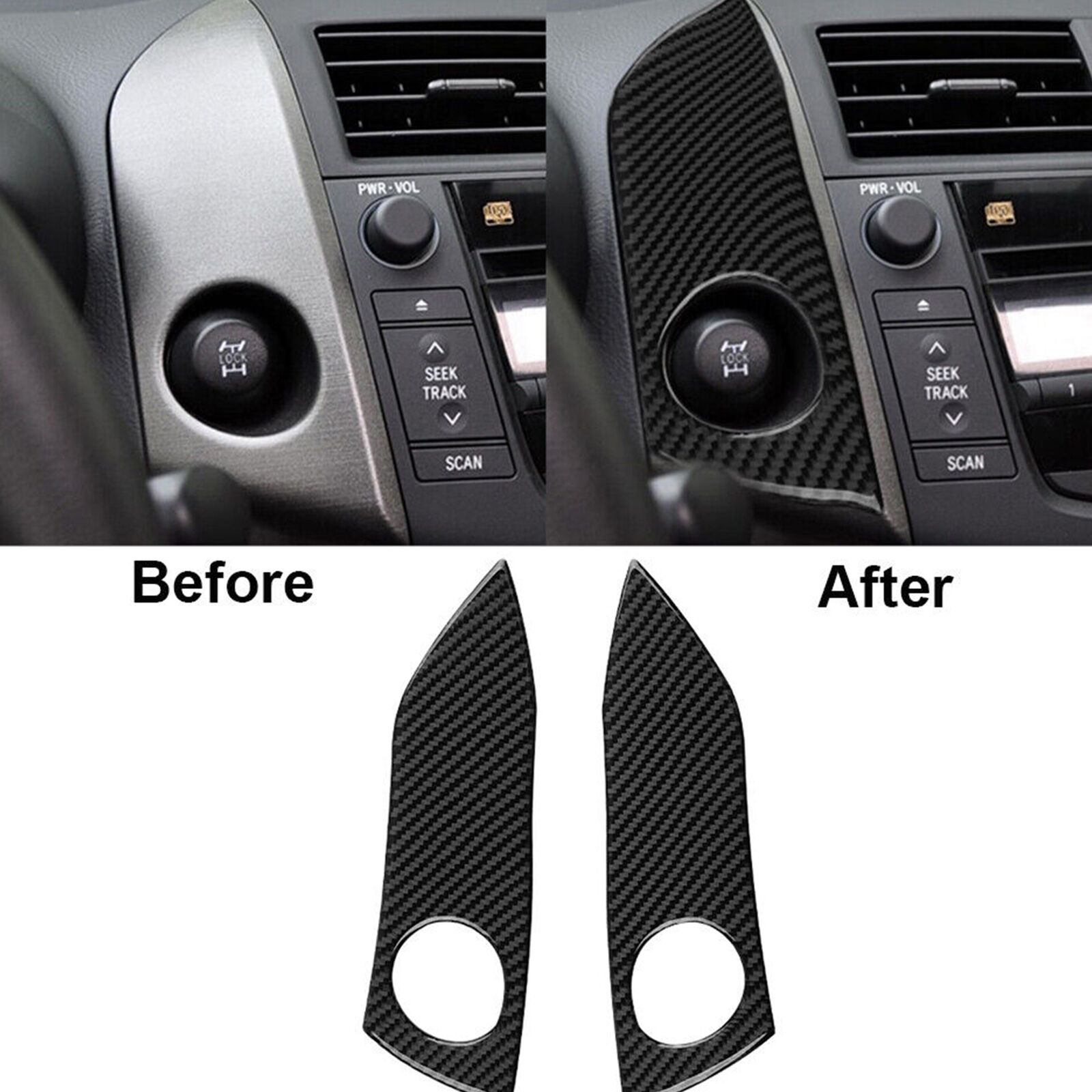 2Pcs Carbon Fiber Central Console Side Panel Cover Trim Fits Toyota RAV4 2006-12
