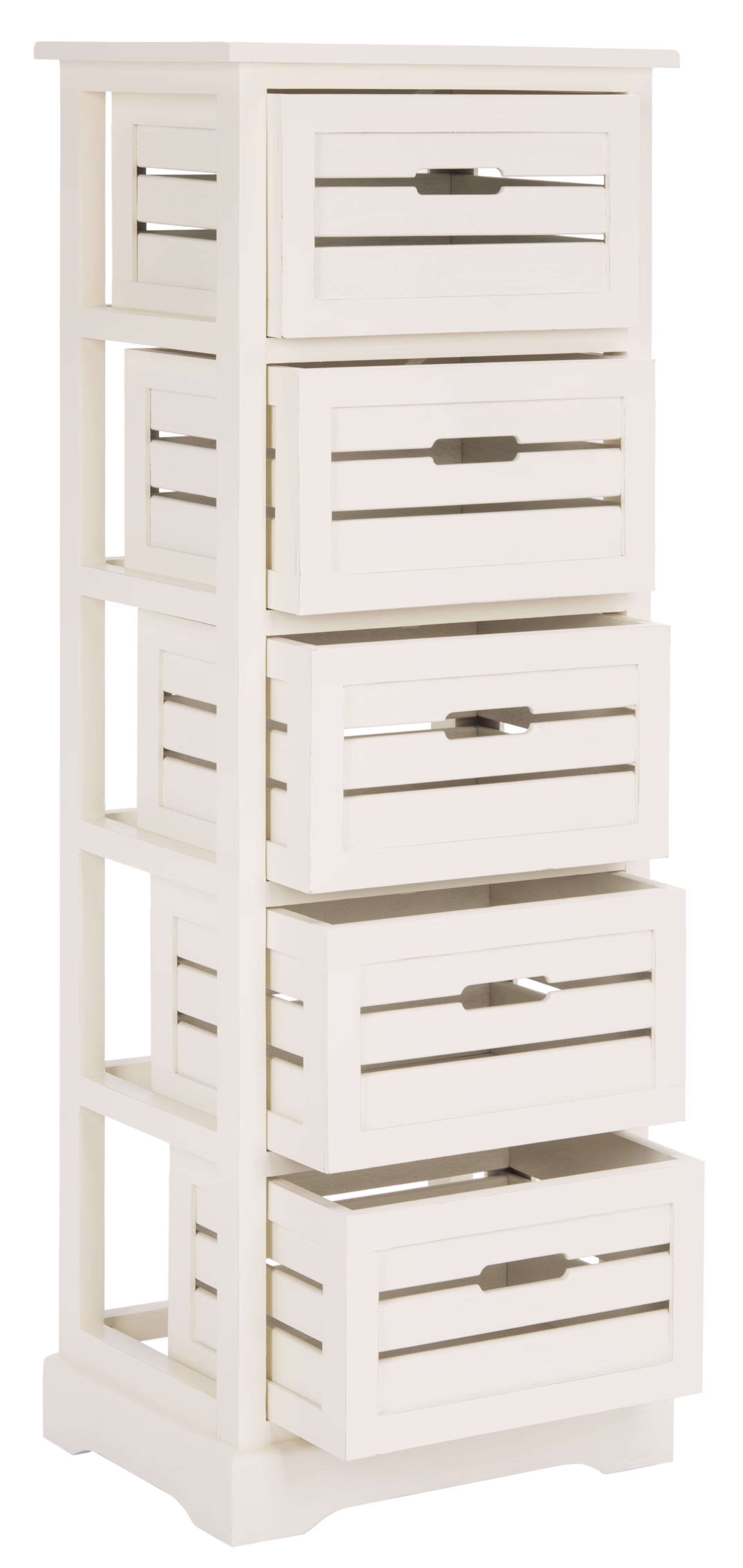 SAFAVIEH Sarina Solid Rustic 5 Drawer Cabinet, Distressed Cream (16.5 in. W x 12.6 in. D x 46.5 in. H)