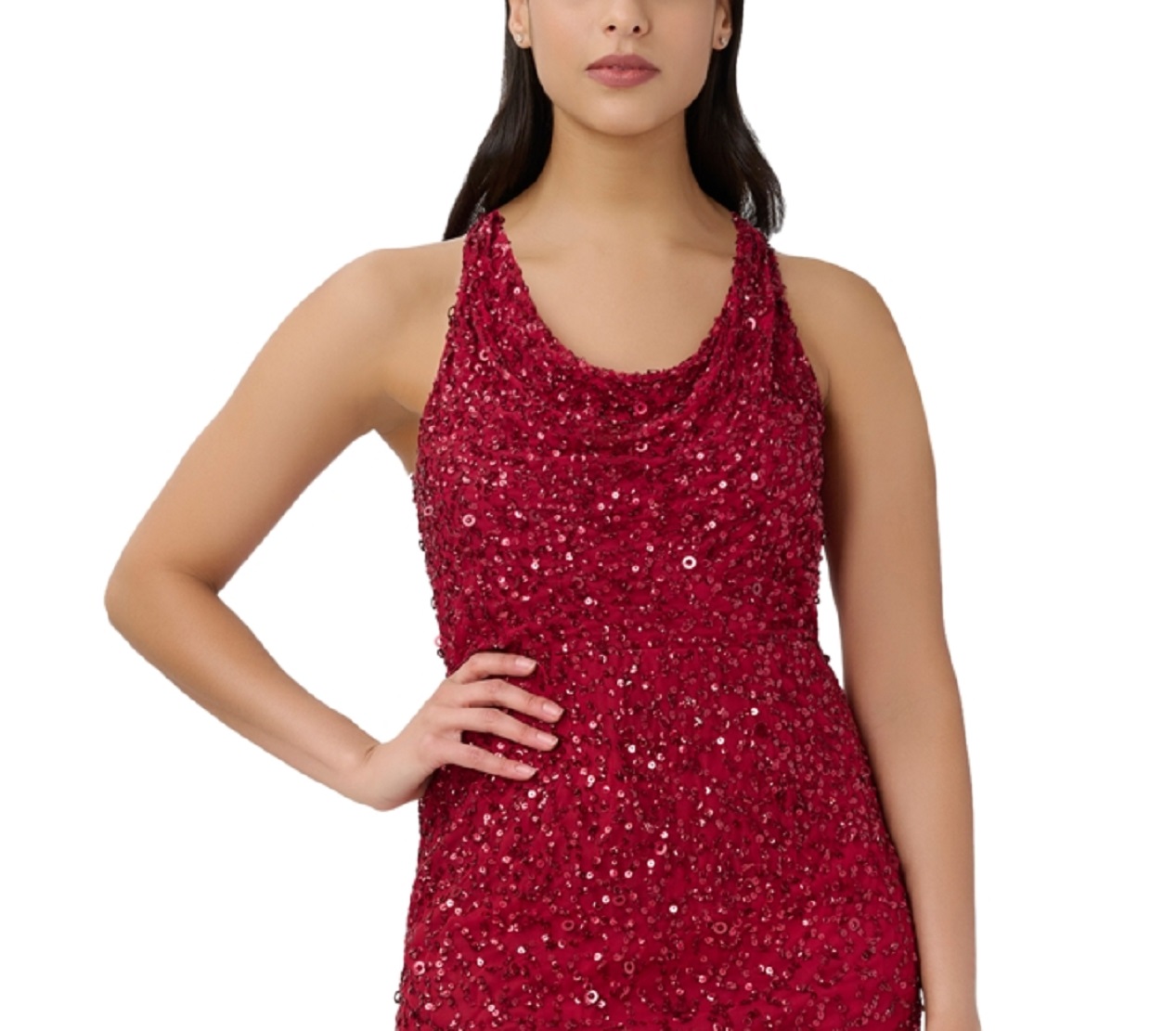 Adrianna Papell Women's Sequined Cowlneck Sheath Dress Red Size 2