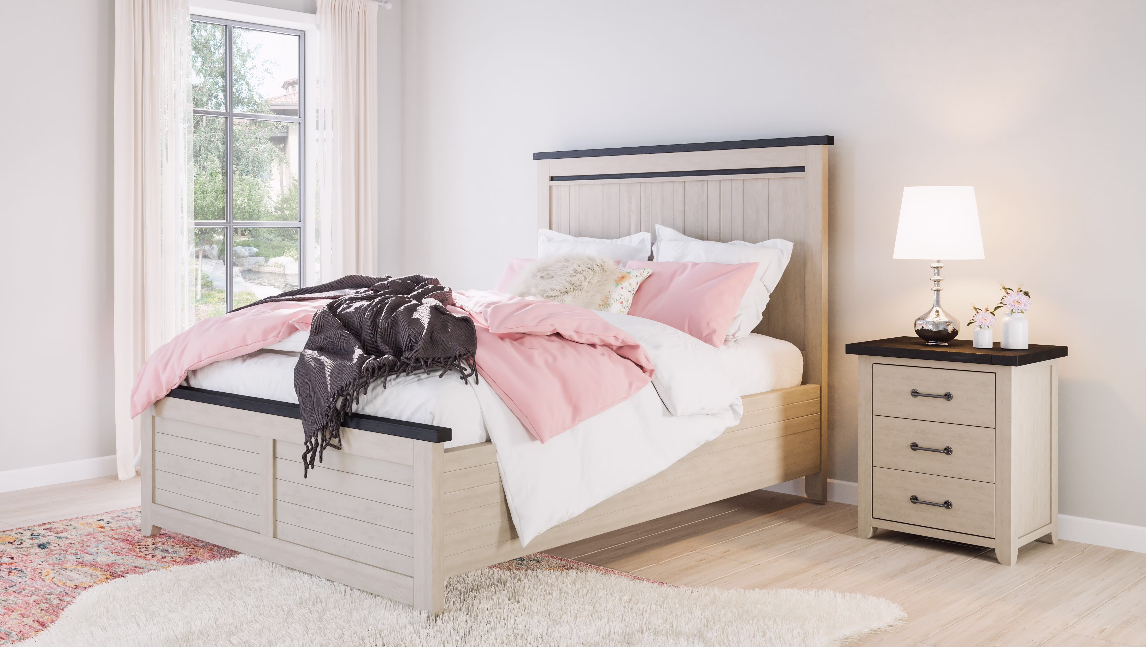 Jofran Madison County Rustic Reclaimed Pine Farmhouse Queen Panel Bed