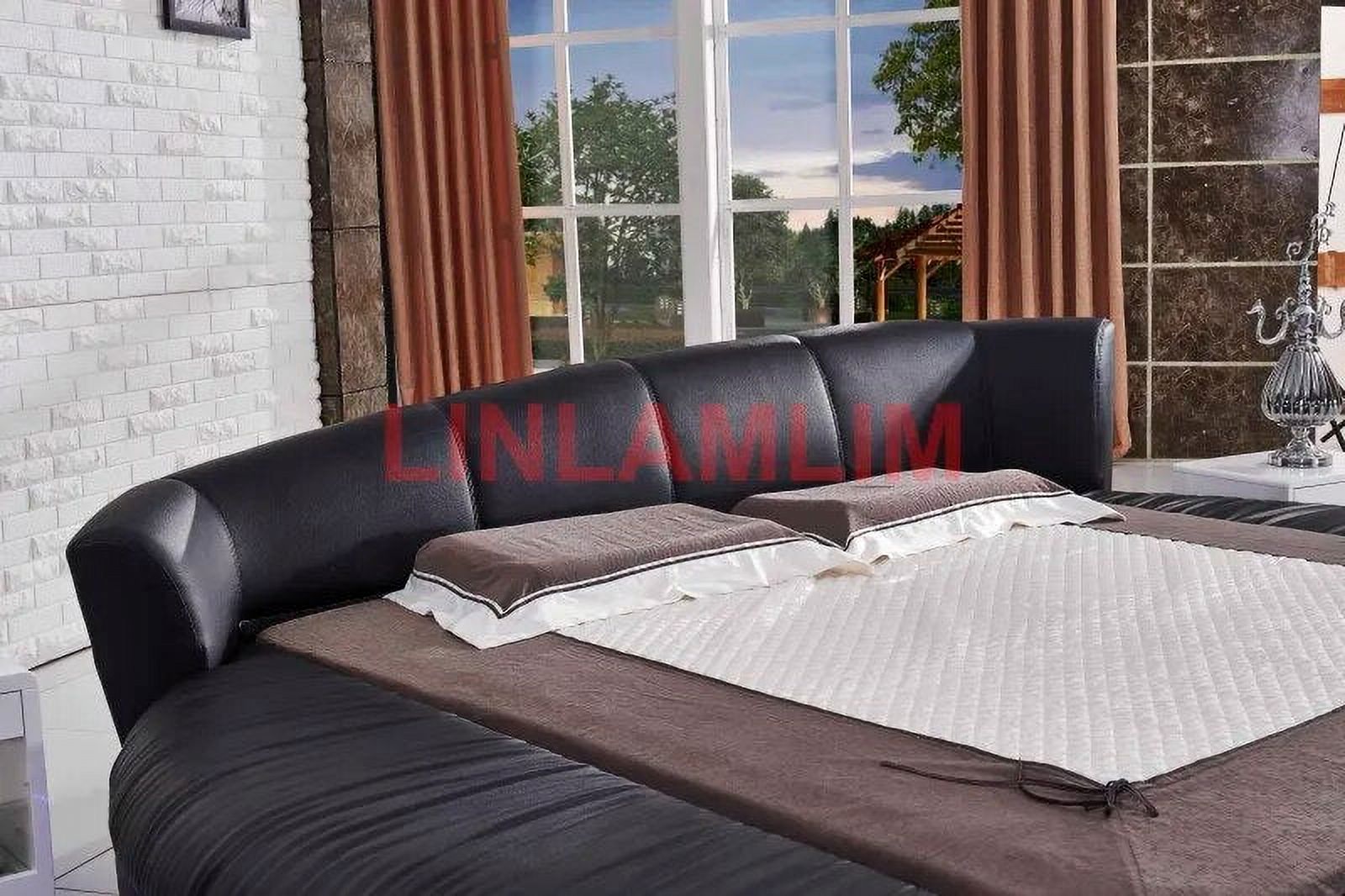 Linlamlim LED light round BED frame camas genuine leather bed кровать двусп&