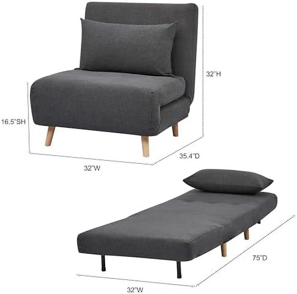 RUNFAYBIU Artdeco Home Tustin Convertible Sleeper Chair \u2013 3 in 1 chair bed  Compact  Design  32-Inch (Charcoal)