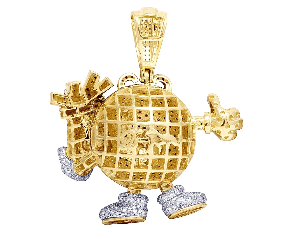 Mens Real Red Diamond Money Bag Dollar Pendant 10K Yellow Gold 2