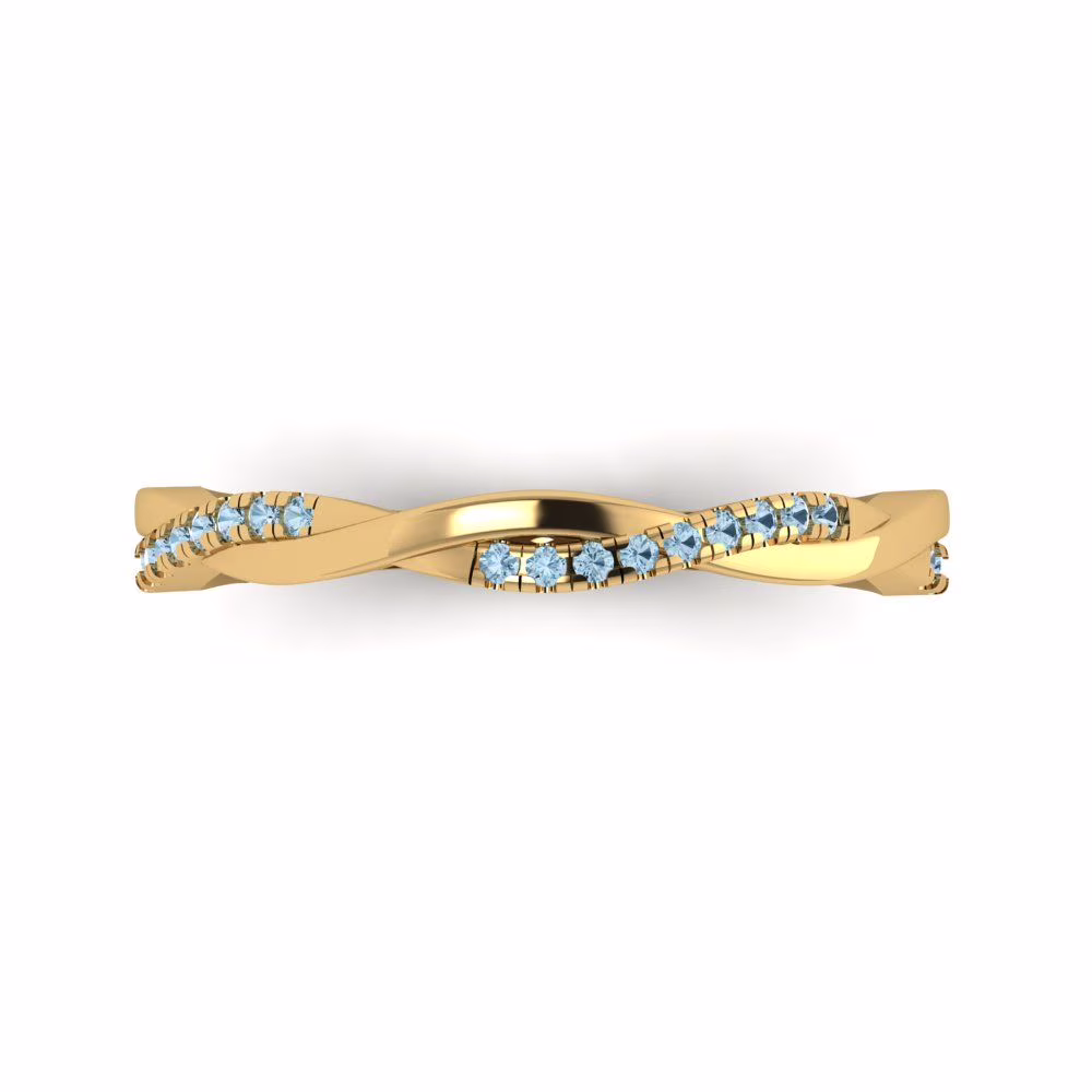 0.16 ct Brilliant Round Cut Natural Aquamarine 14k Yellow Gold Stackable Band SZ 10.5