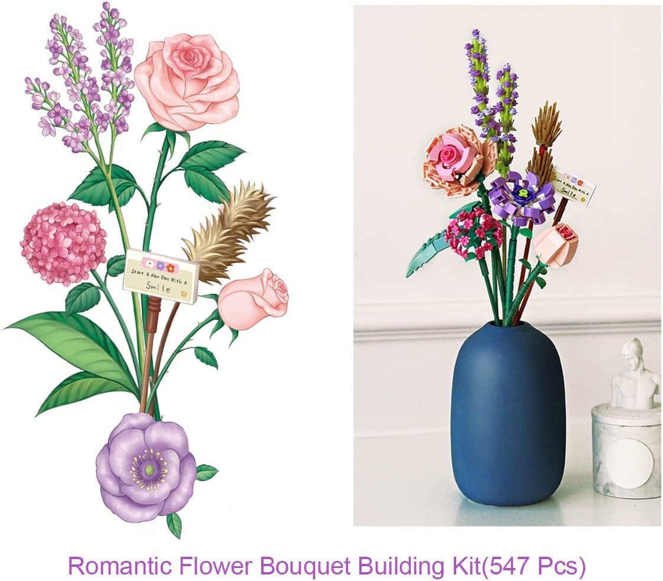 Cumbed Cumbed Flowers Building Blocks,547 PCS Flower Bouquet Building Kit,Mini Rose Artificial Flowers Building Blocks