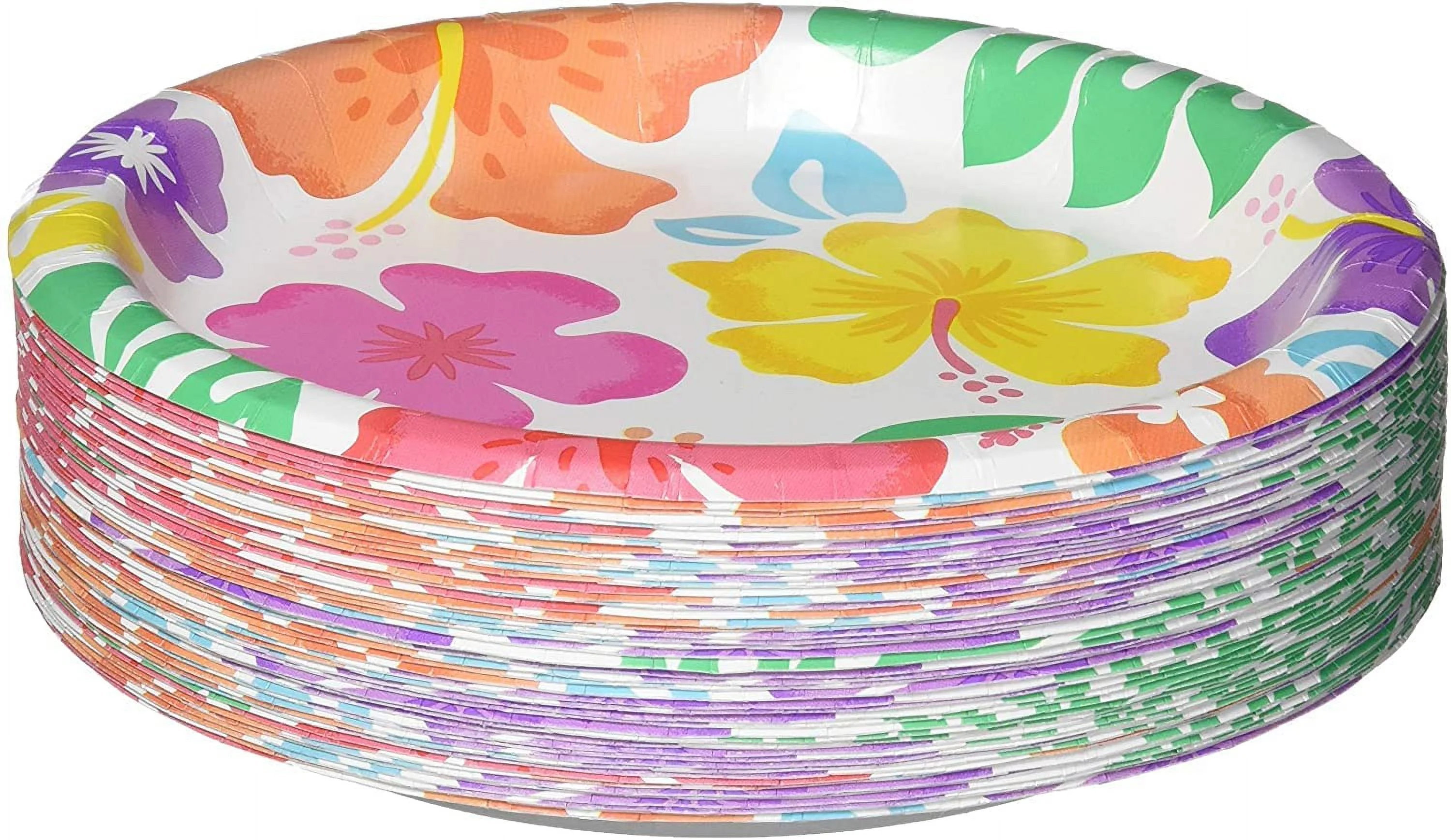 Amscan Summer Hibiscus Round Paper Plates, 8-1/2