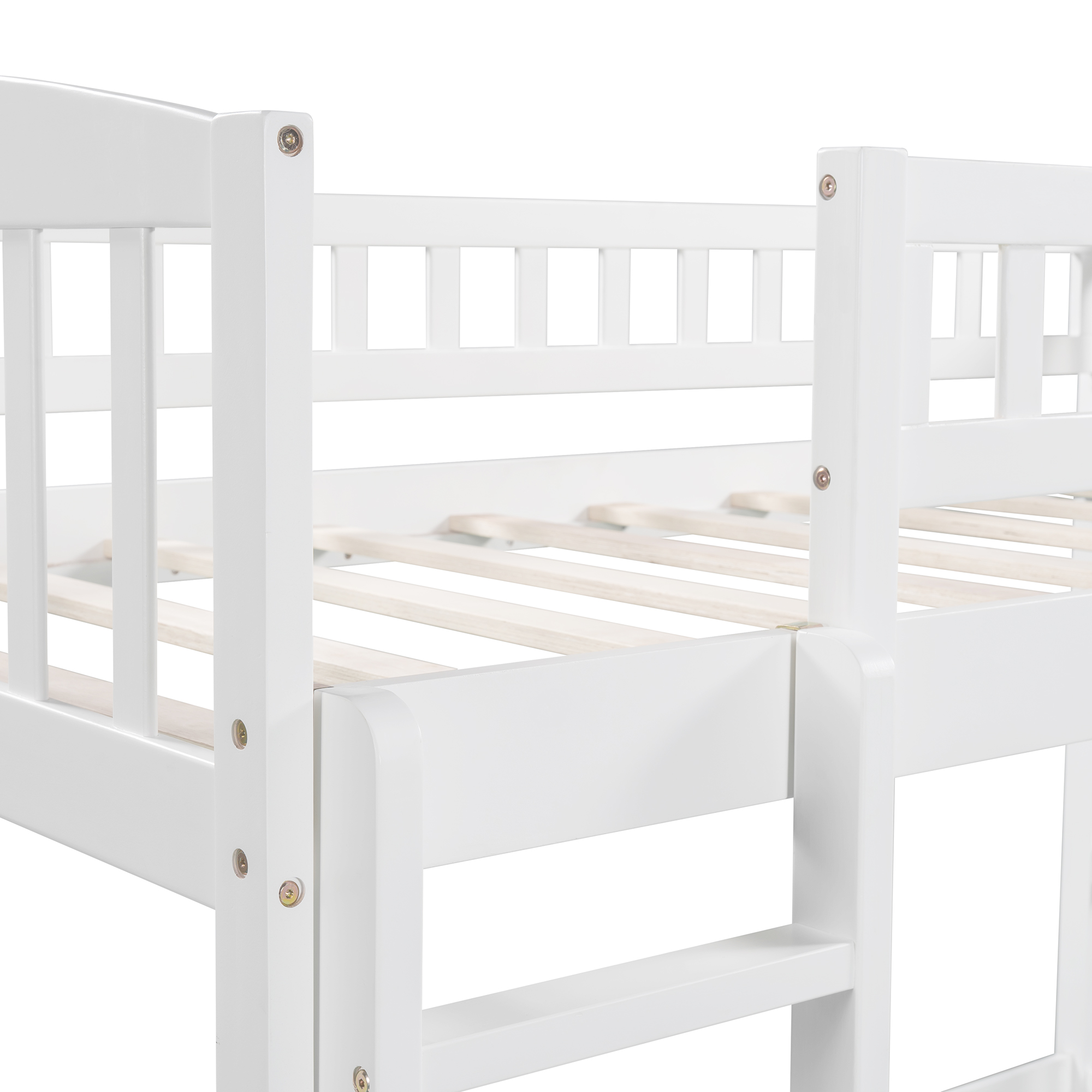 Nestfair White Twin over Twin Bunk Bed with Slide and Ladder