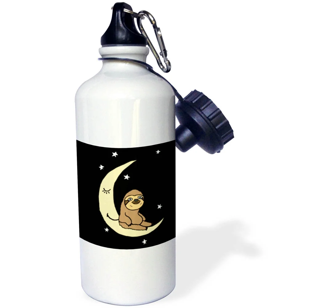 3dRose Funny Funky Sloth sitting on Moon with Stars - Straw Water Bottle, 21-ounce