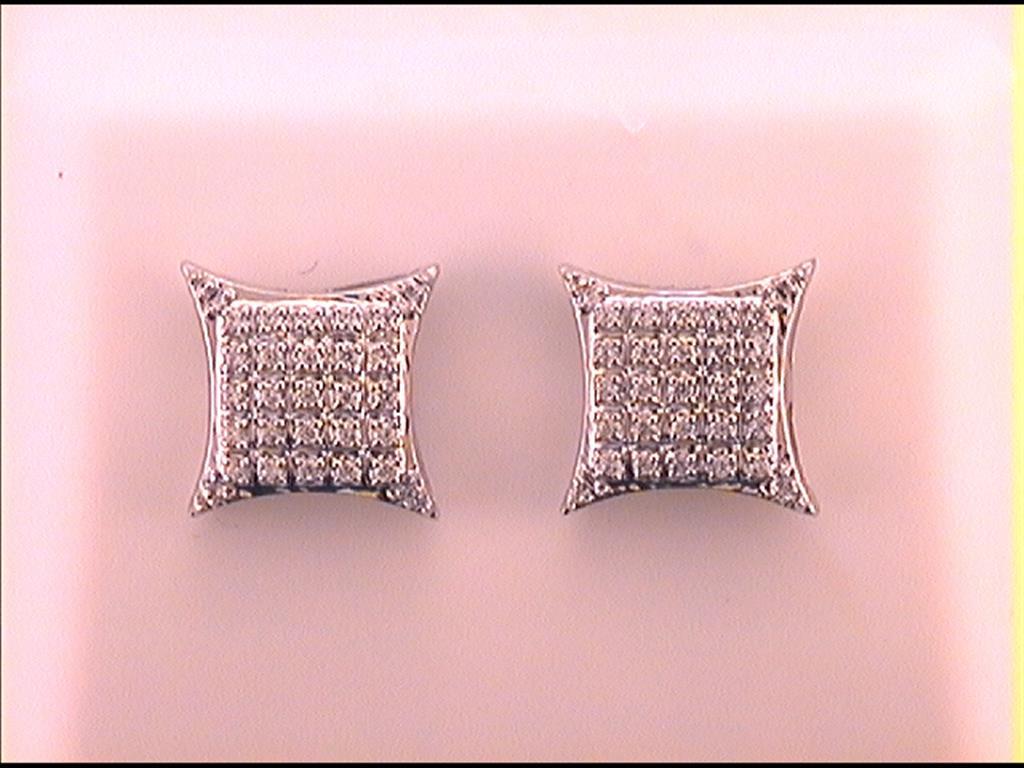 10k White Gold Round Diamond Square Kite Stud Earrings 1/6 Cttw