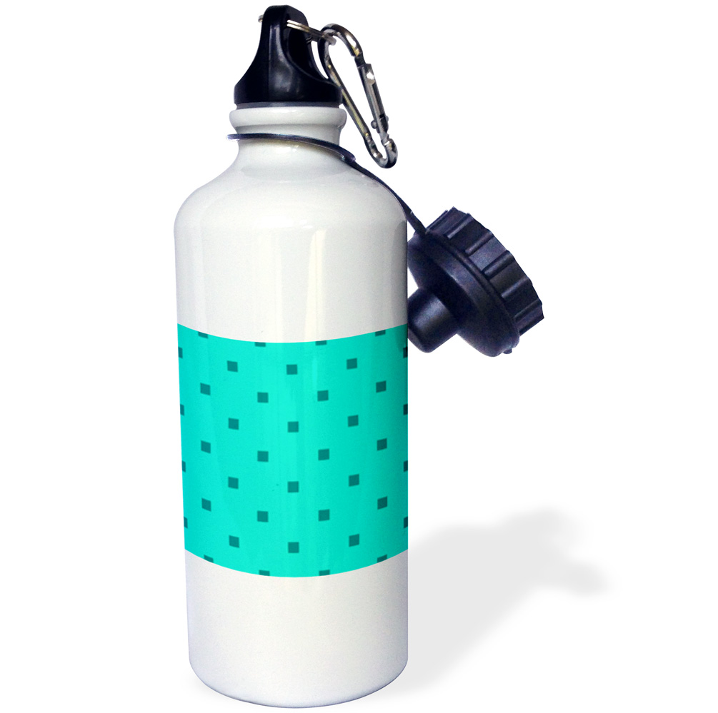 3dRose Teal Squares on turquoise, Sports Water Bottle, 21oz