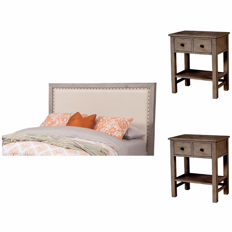 Home Square 3-Piece Set with Classic Queen Headboard & 2 Nightstands