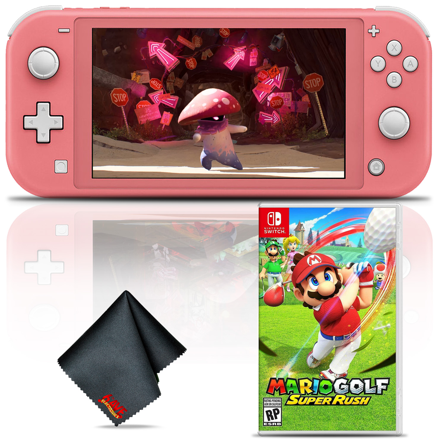 Nintendo Switch Lite Coral Gaming Console Bundle with Mario Golf: Super Rush