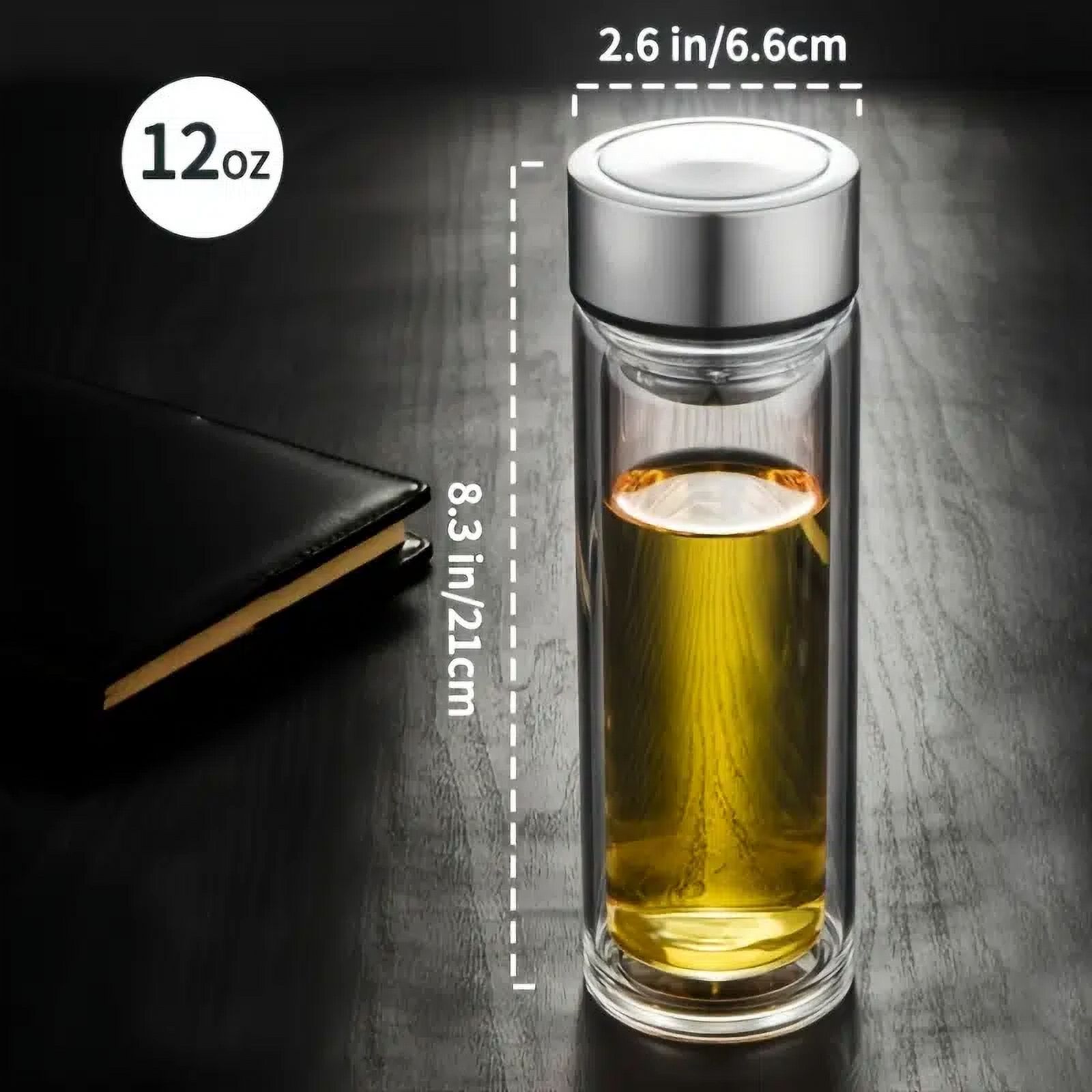 1pc 12oz/350ml Glass Tea Bottle  Double Layer Borosilicate Portable Travel Tea Cup