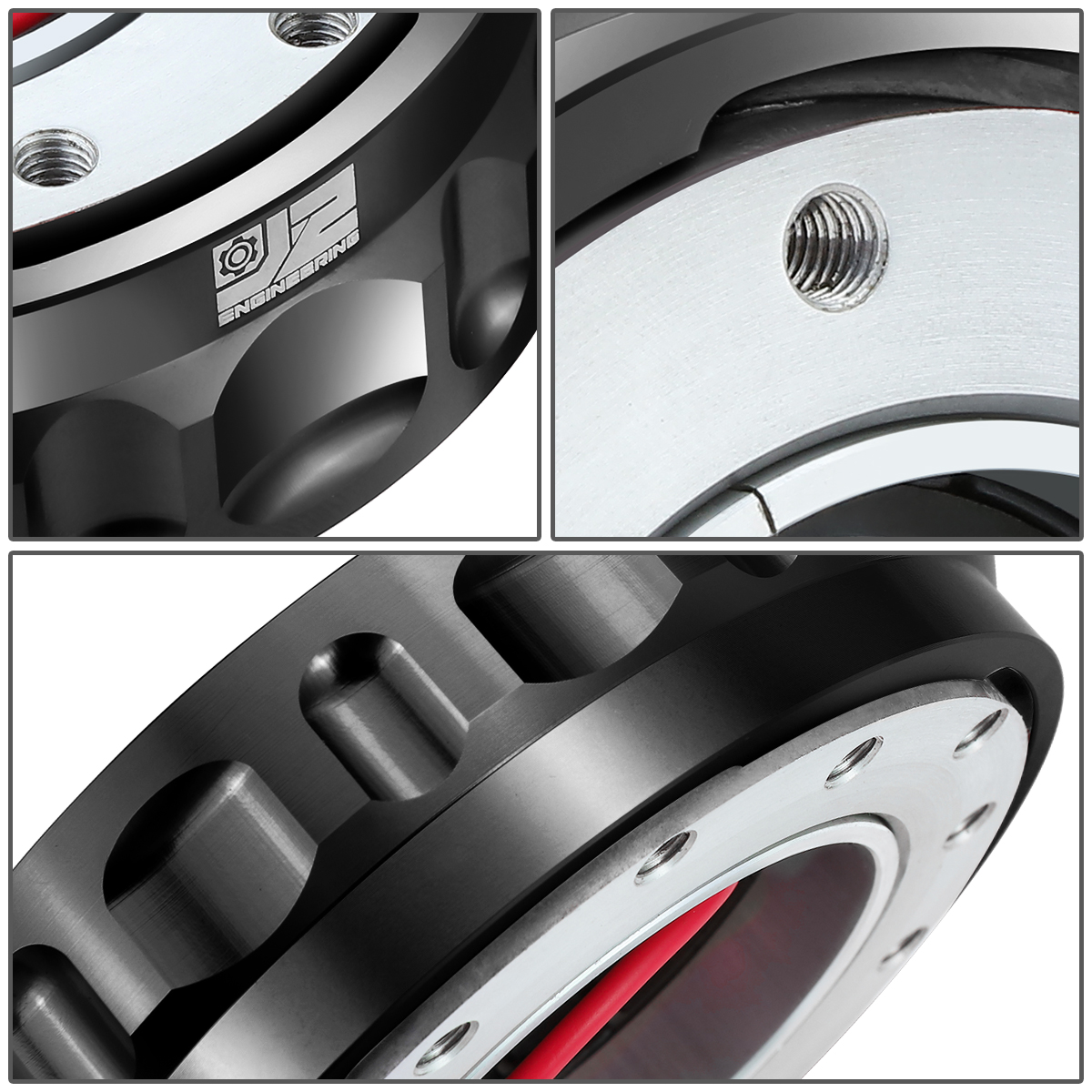 J2 Engineering J2-QR-ZTL-9070-BK Universal Fits 6 Bolt 70 / 74mm Steering Wheel Quick Release Hubs Adapter Black