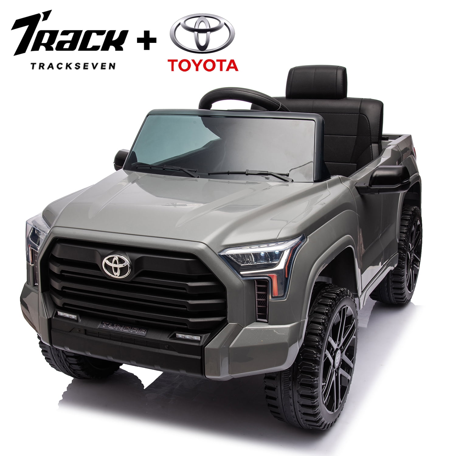 Track 7 Kids Ride on Car, 12V Licensed Toyota Tundra Pickup Electric Car with Remote Control, Music, LED Lights, Toyota Electric Vehicle Toy, Grey