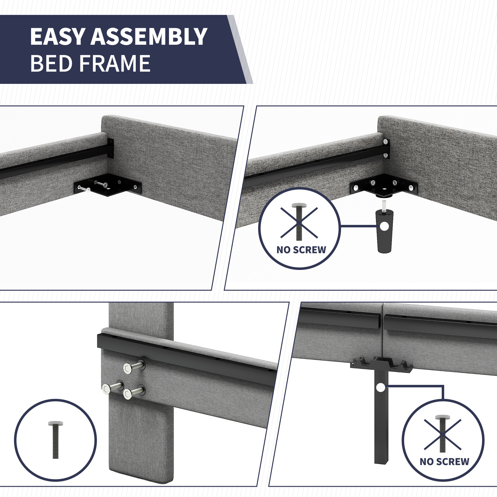 ijuicy King Bed Frame Upholstered Platform Bed Frame with Wingback Headboard and Strong Wooden Slats Support, Strong Weight Capacity(Dark Grey)