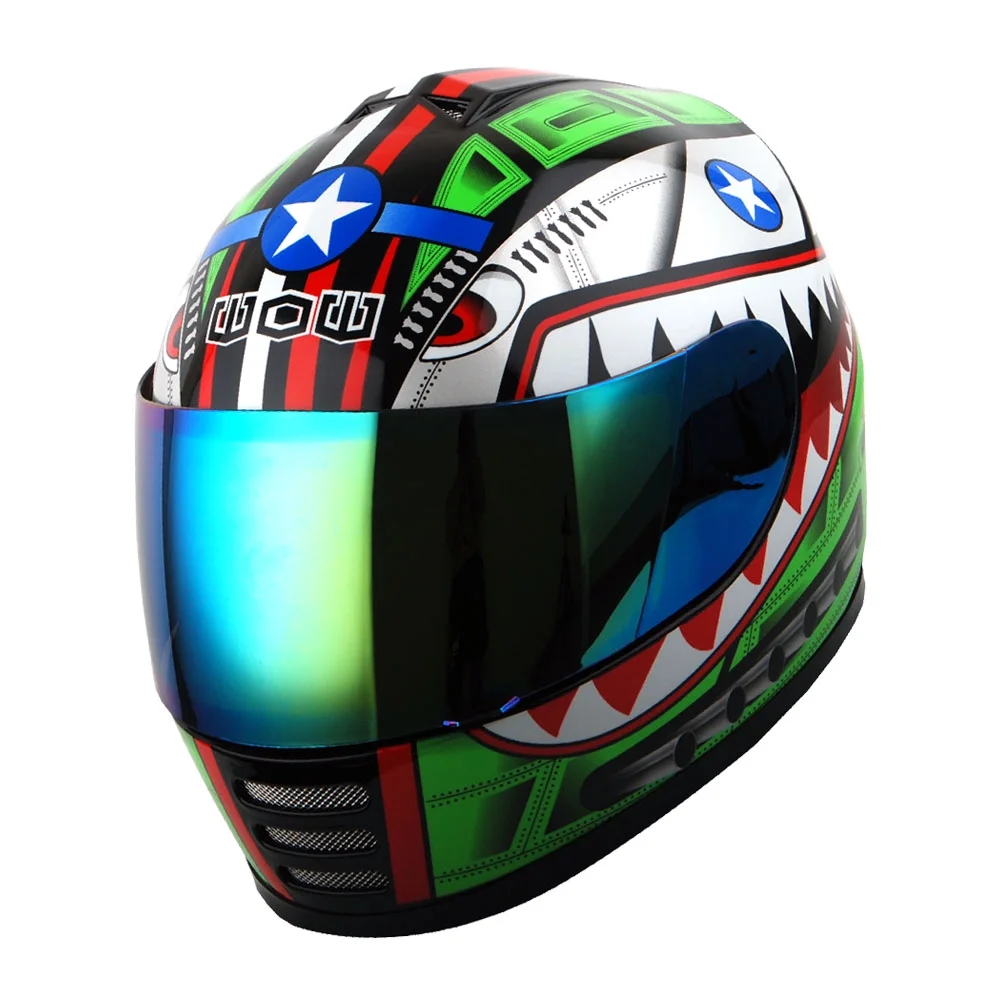 WOW Motorcycle Full Face Helmet Street Bike BMX MX Youth Kids HKY-B15 Shark Green