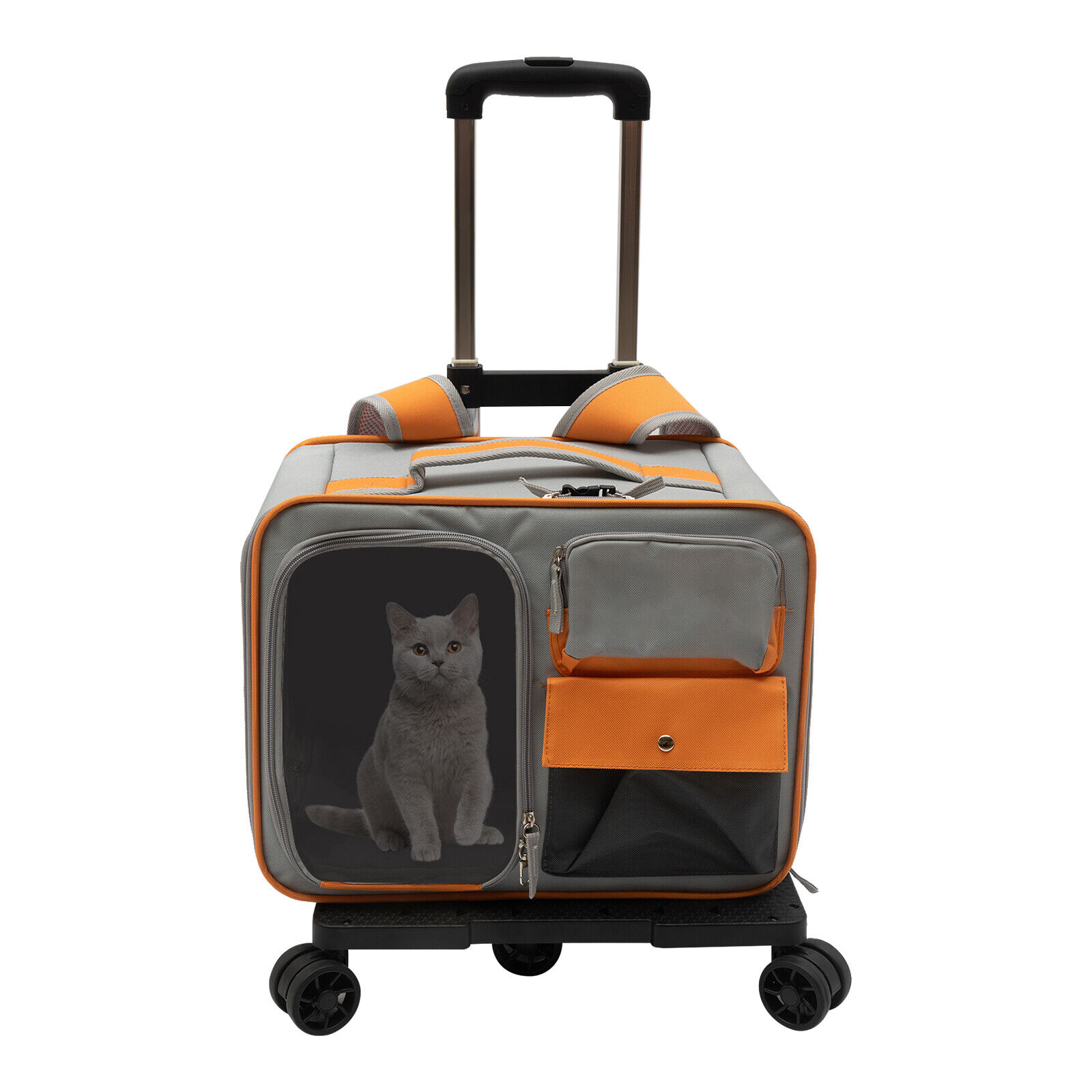 Grey Small Pet Carrier with Wheels Foldable Pet Carrier Bag with Telescopic handle