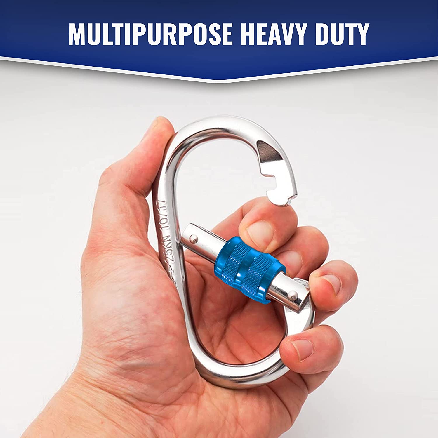 25kn Climbing Carabiner Clip - Heavy Duty O-Shape Steel Locking Caribeaner - UIAA/CE Certified Rock Climbing Gear - Strong Large Locking Oval Caribeener for Mountain Climbing