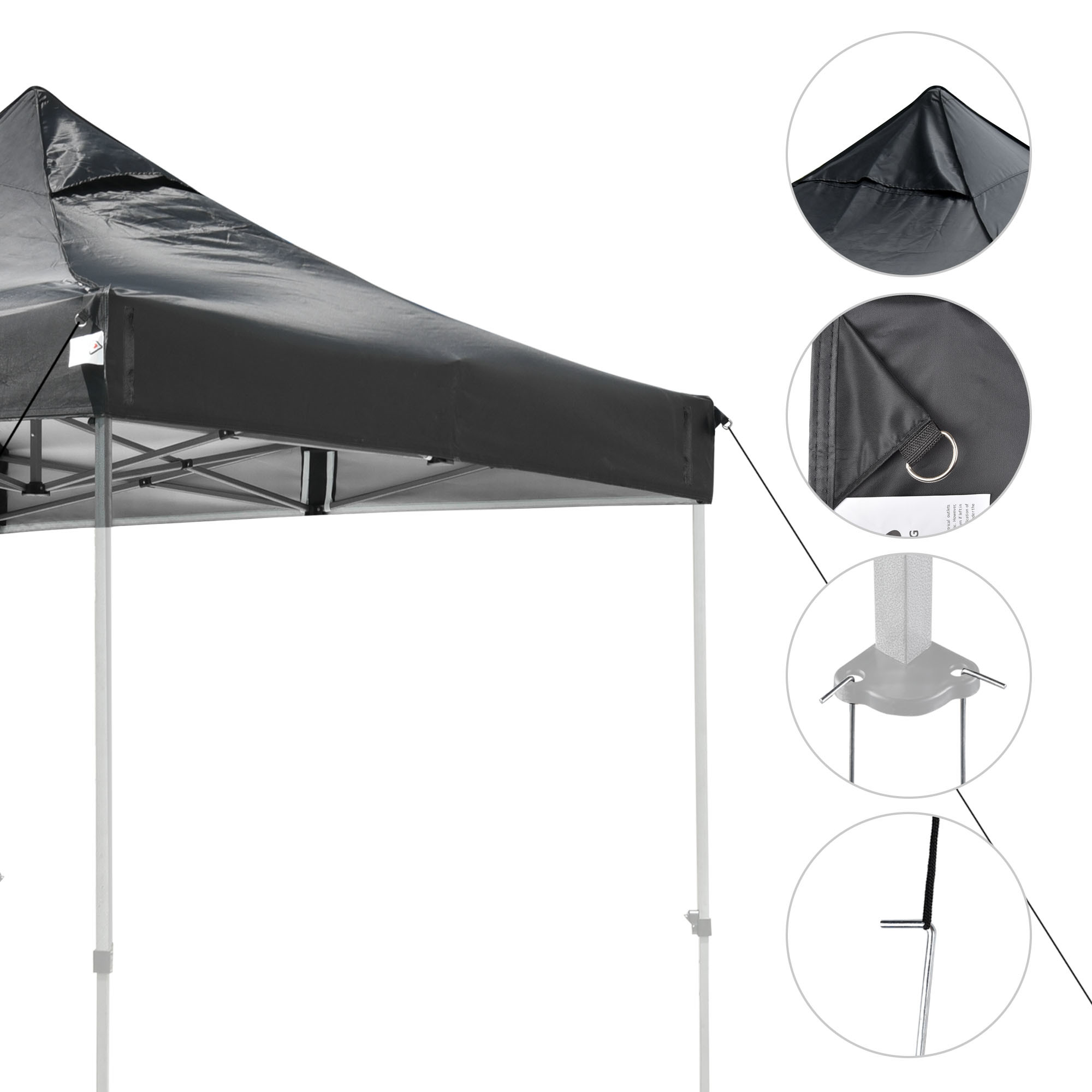 Universal Gazebo Top Replacement - Black - 1x Canopy Top, 4x Ropes, 4x Ground Stakes, 1x Manual - 5.63 - Enhance your gazebo with UV50+ protection and durable fabric!