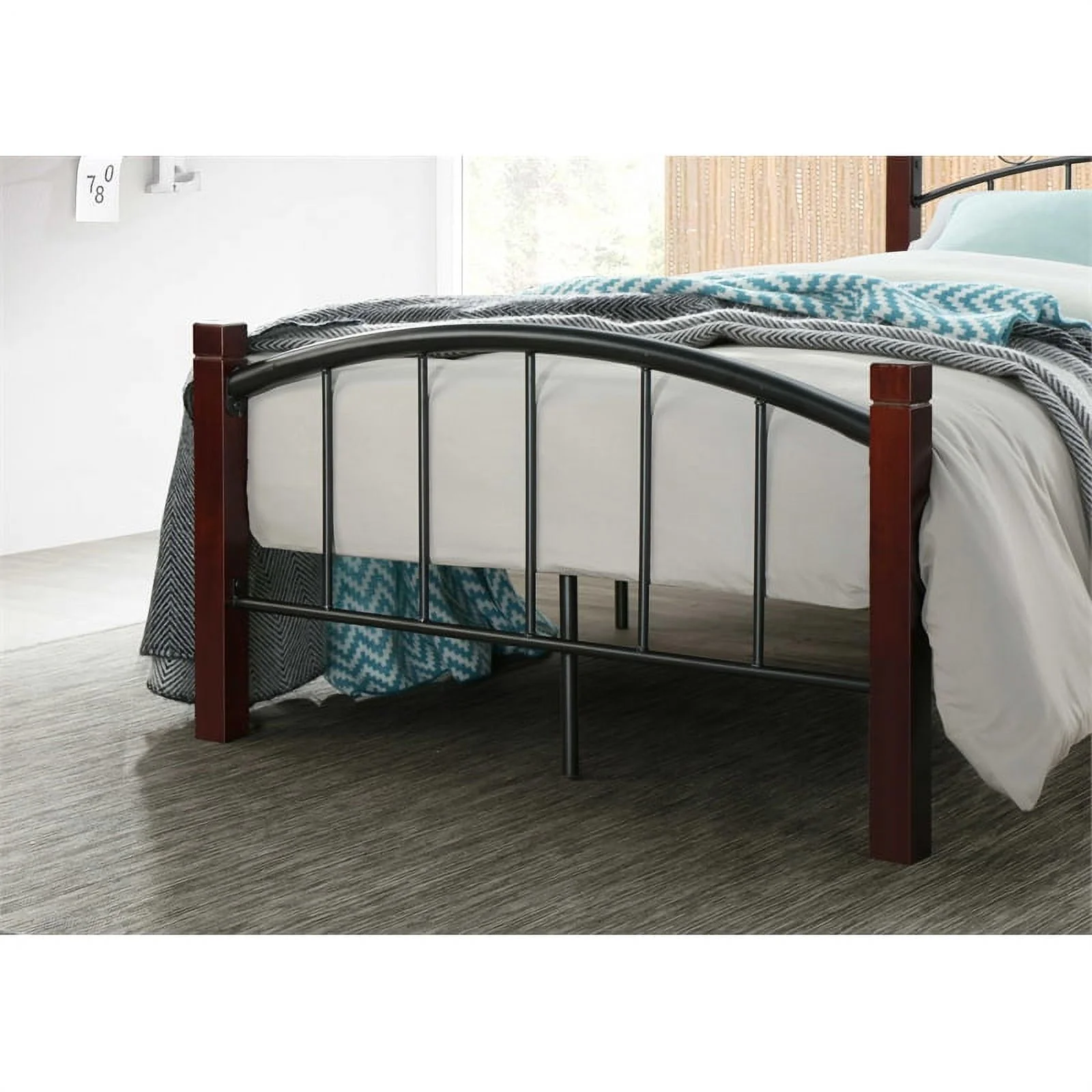 Pemberly Row Twin Metal Bed with Headboard and Footboard in Black and Mahogany
