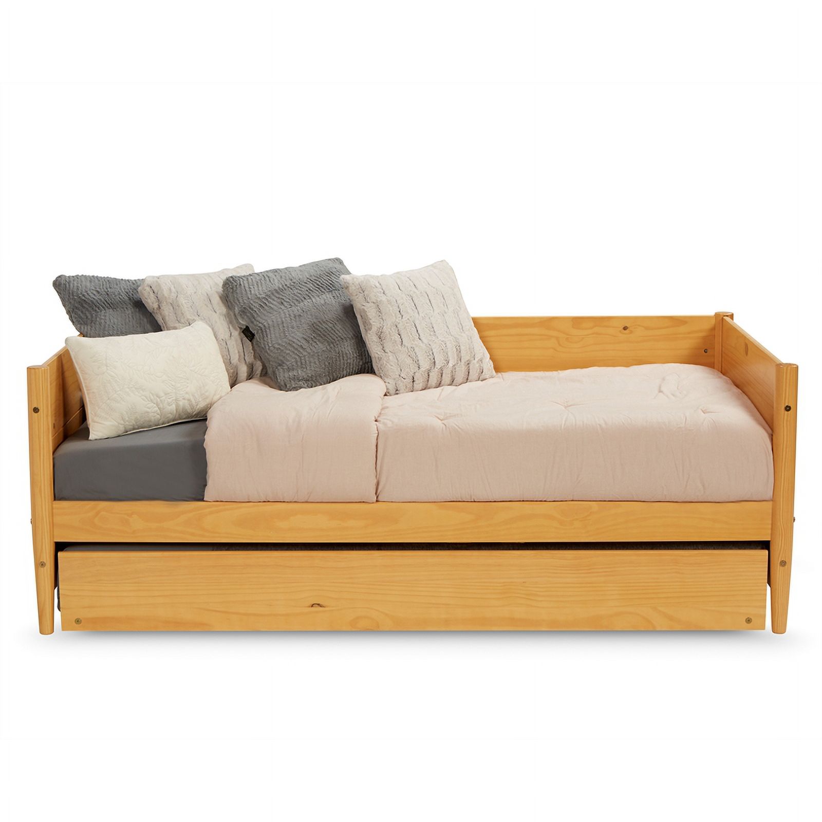 Pemberly Row Solid Wood Twin Daybed and Trundle Set in Scandinavian Oak